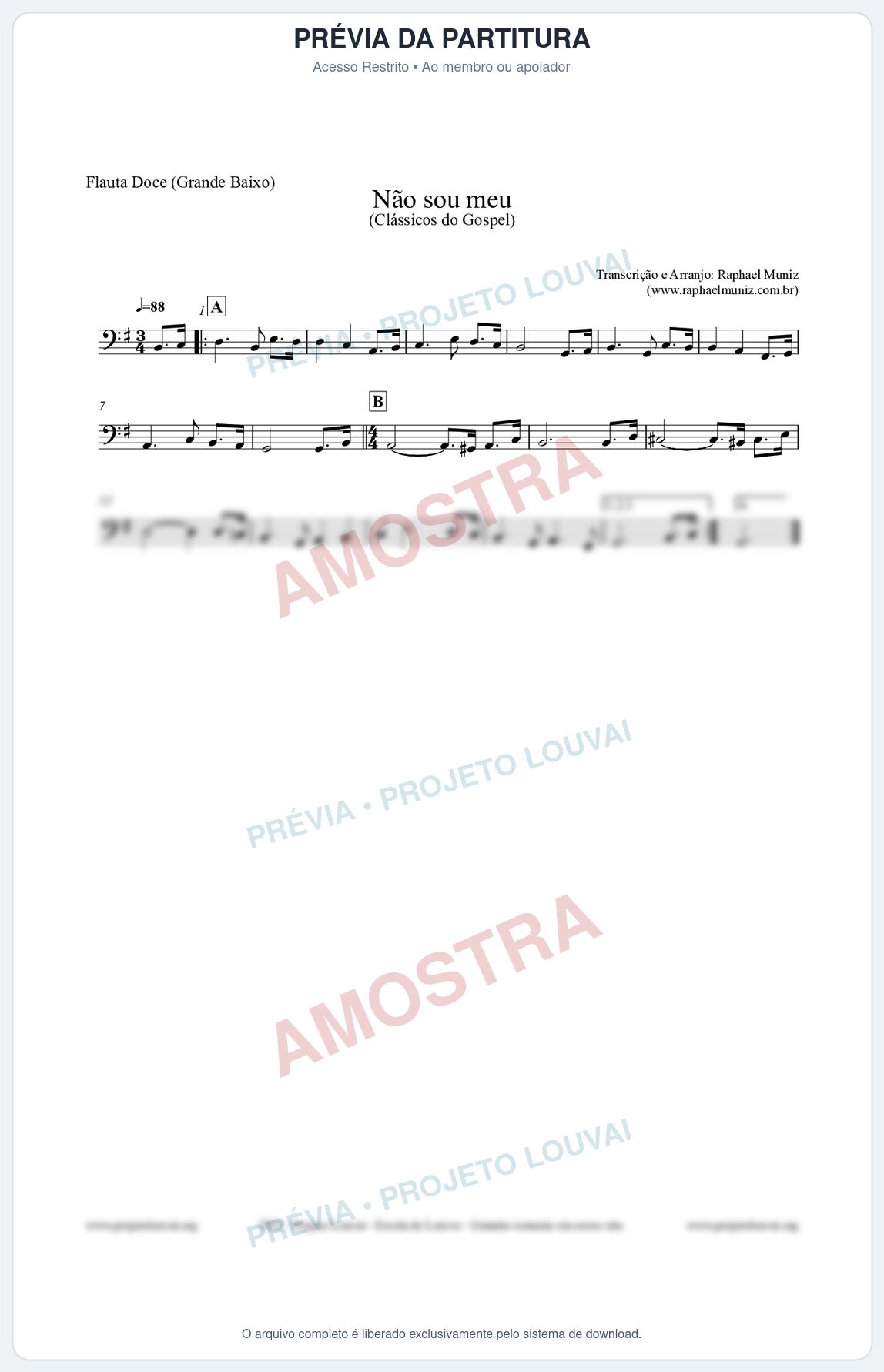 Prévia protegida da primeira página da partitura Partitura para Flauta Doce (Grande Baixo) - Não sou meu - Harpa Cristã nº30 - Clássicos do Gospel
