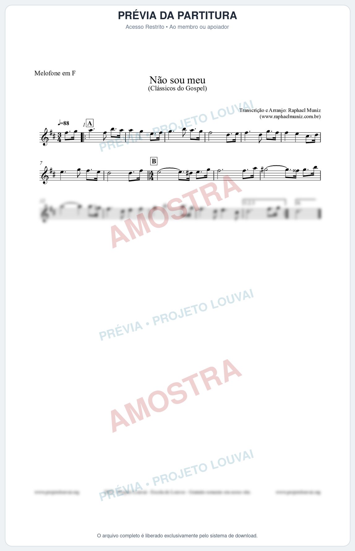 Prévia protegida da primeira página da partitura Partitura para Melofone em F - Não sou meu - Harpa Cristã nº30 - Clássicos do Gospel