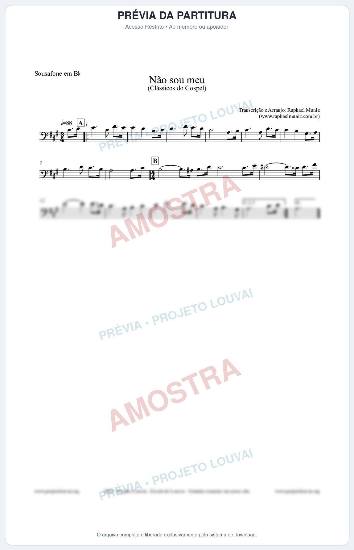 Prévia protegida da primeira página da partitura Partitura para Sousafone em Bb - Não sou meu - Harpa Cristã nº30 - Clássicos do Gospel