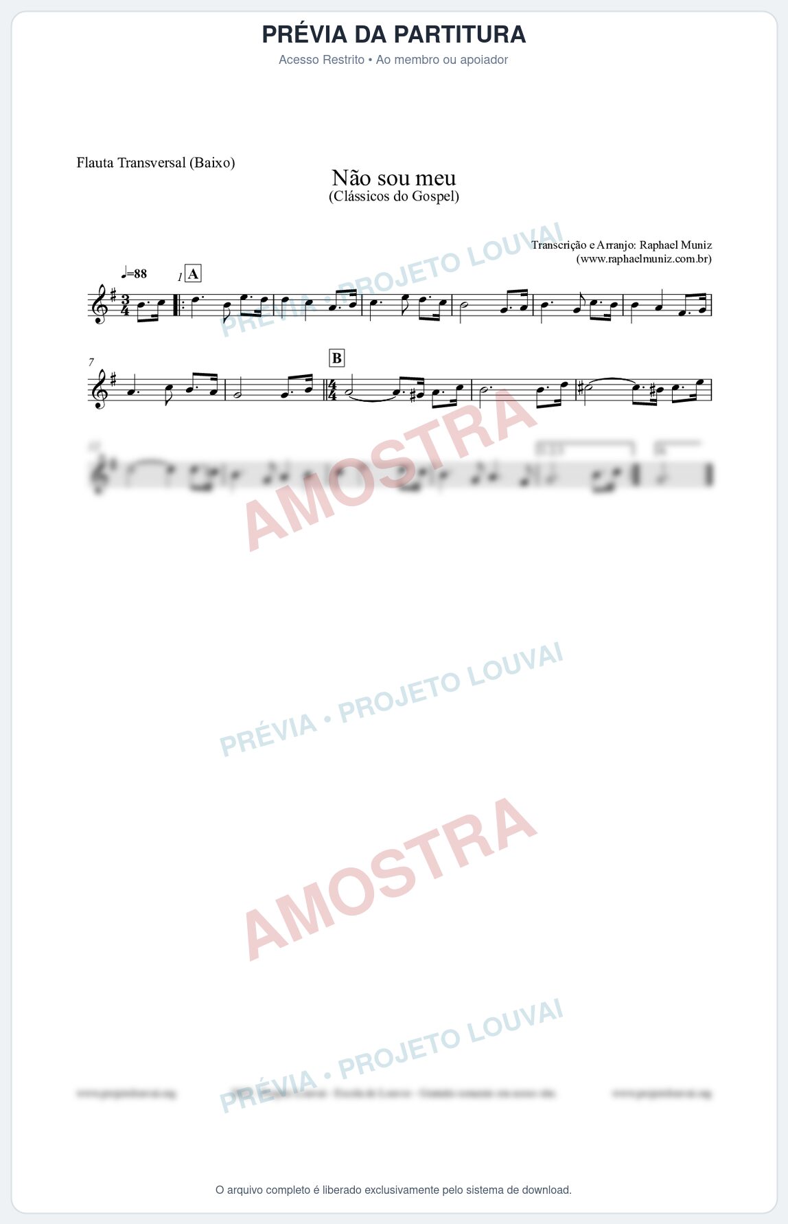 Prévia protegida da primeira página da partitura Partitura para Flauta Transversal (Baixo) - Não sou meu - Harpa Cristã nº30 - Clássicos do Gospel
