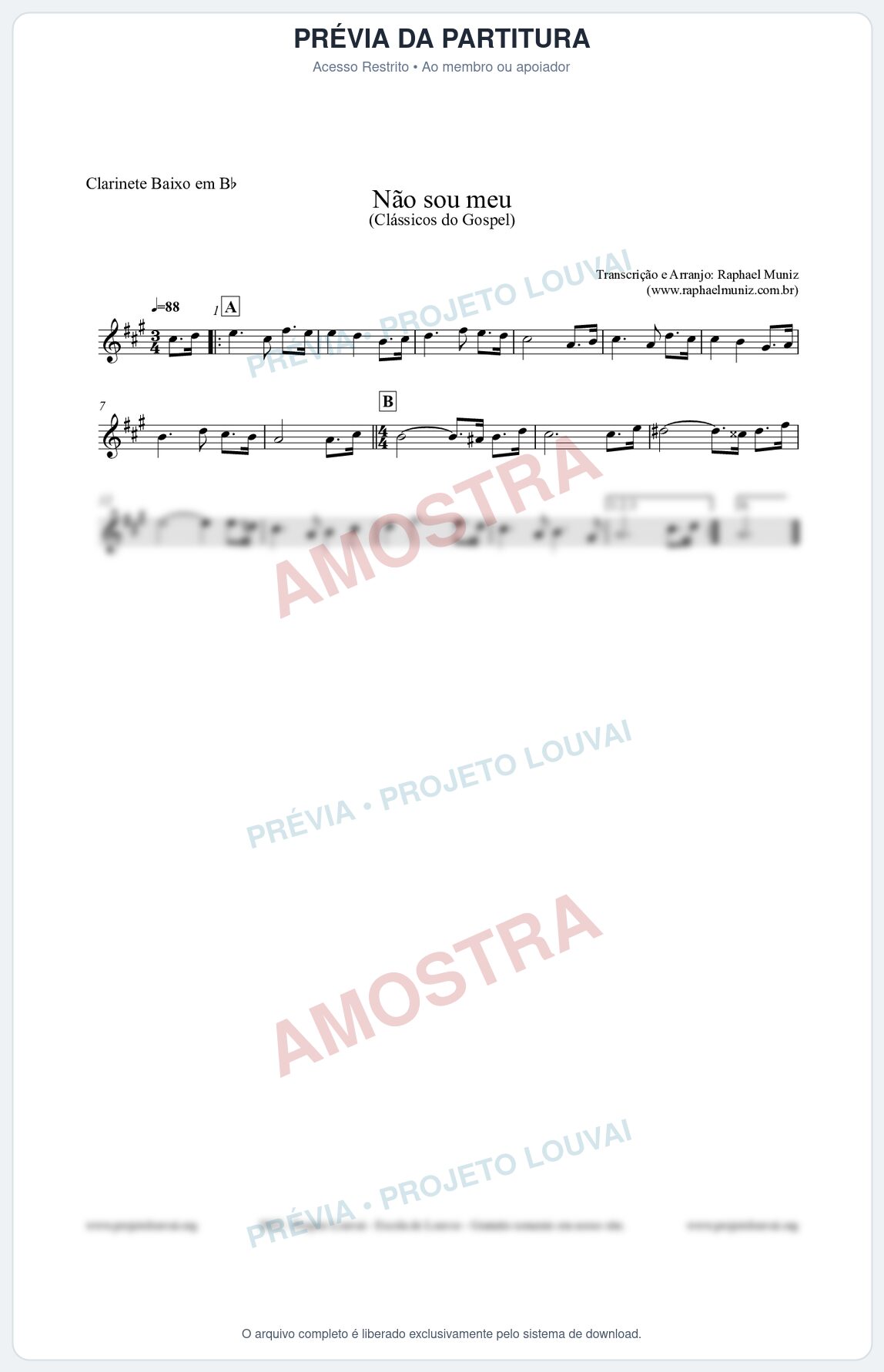 Prévia protegida da primeira página da partitura Partitura para Clarinete Baixo em Bb - Não sou meu - Harpa Cristã nº30 - Clássicos do Gospel