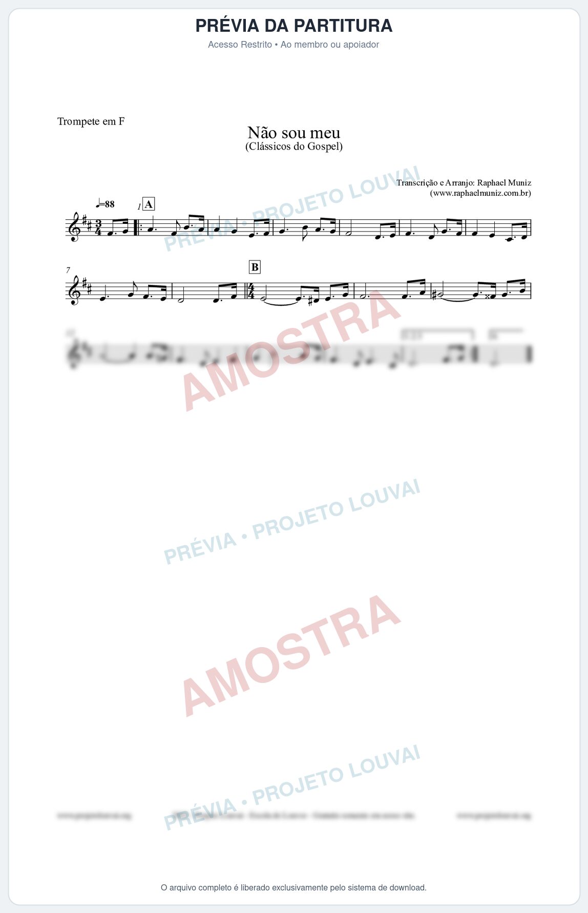 Prévia protegida da primeira página da partitura Partitura para Trompete em F - Não sou meu - Harpa Cristã nº30 - Clássicos do Gospel