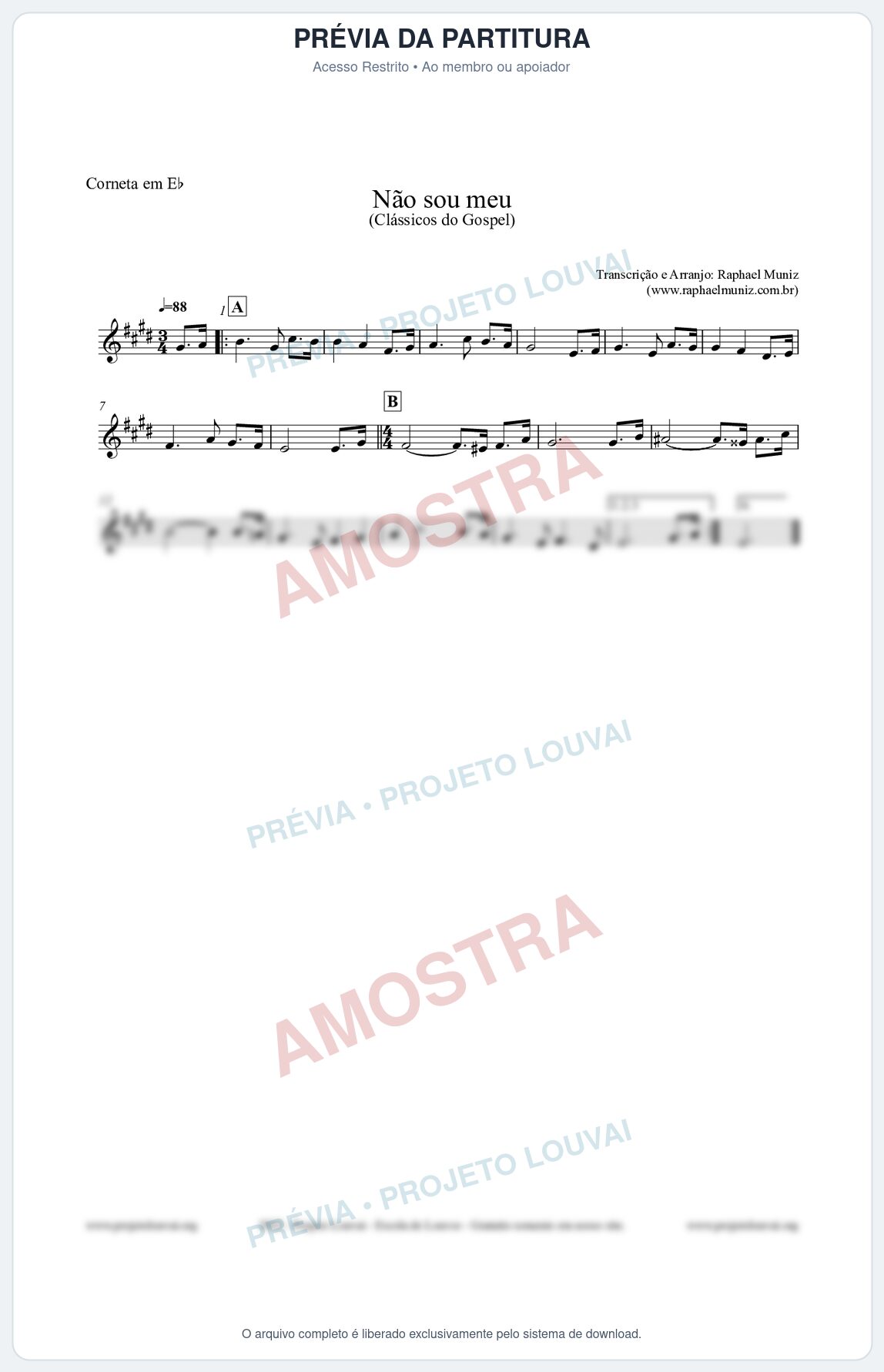 Prévia protegida da primeira página da partitura Partitura para Corneta em Eb - Não sou meu - Harpa Cristã nº30 - Clássicos do Gospel