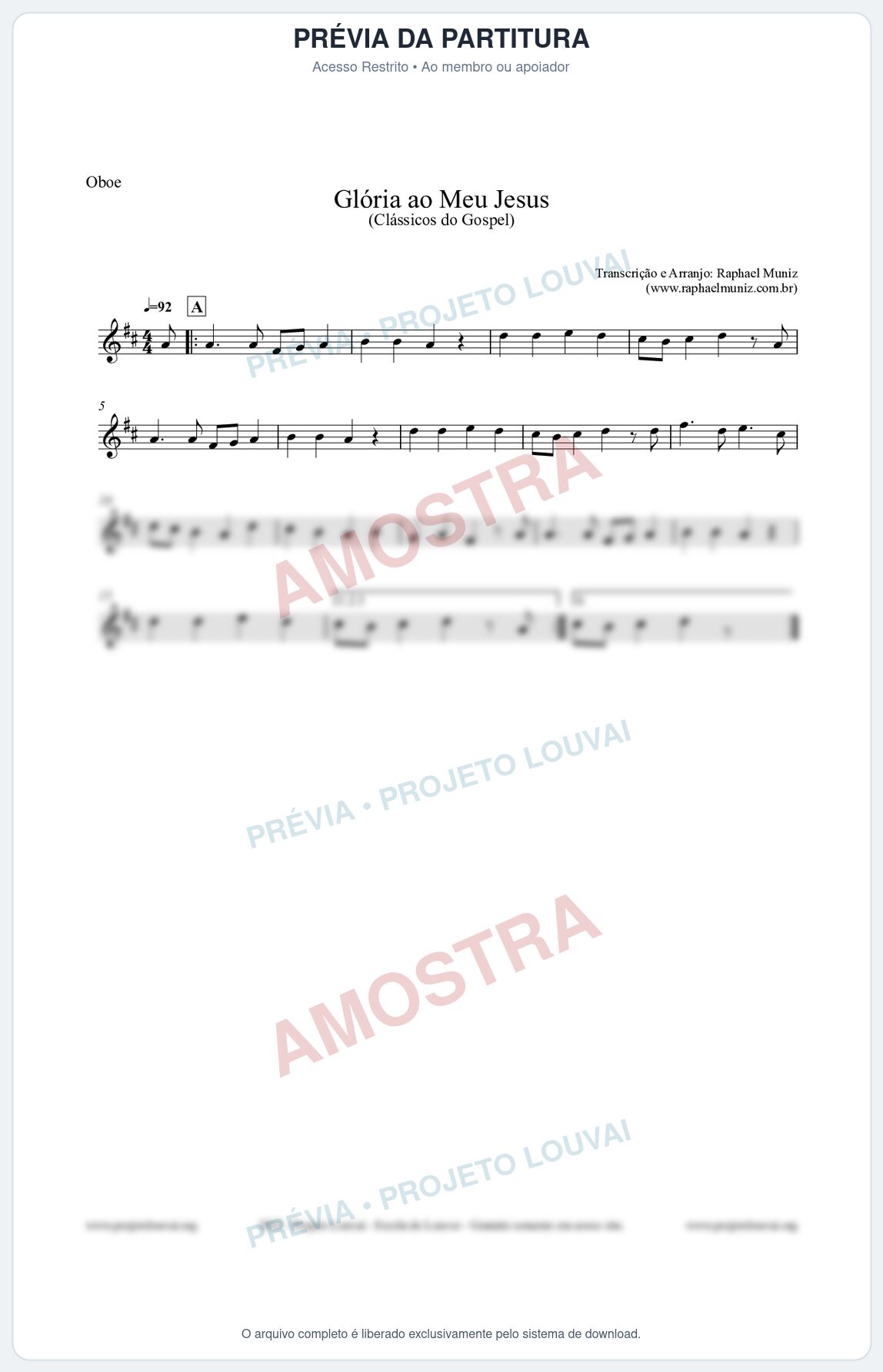 Prévia protegida da primeira página da partitura Partitura para Oboé - Glória ao meu Jesus - Harpa Cristã nº31 - Clássicos do Gospel