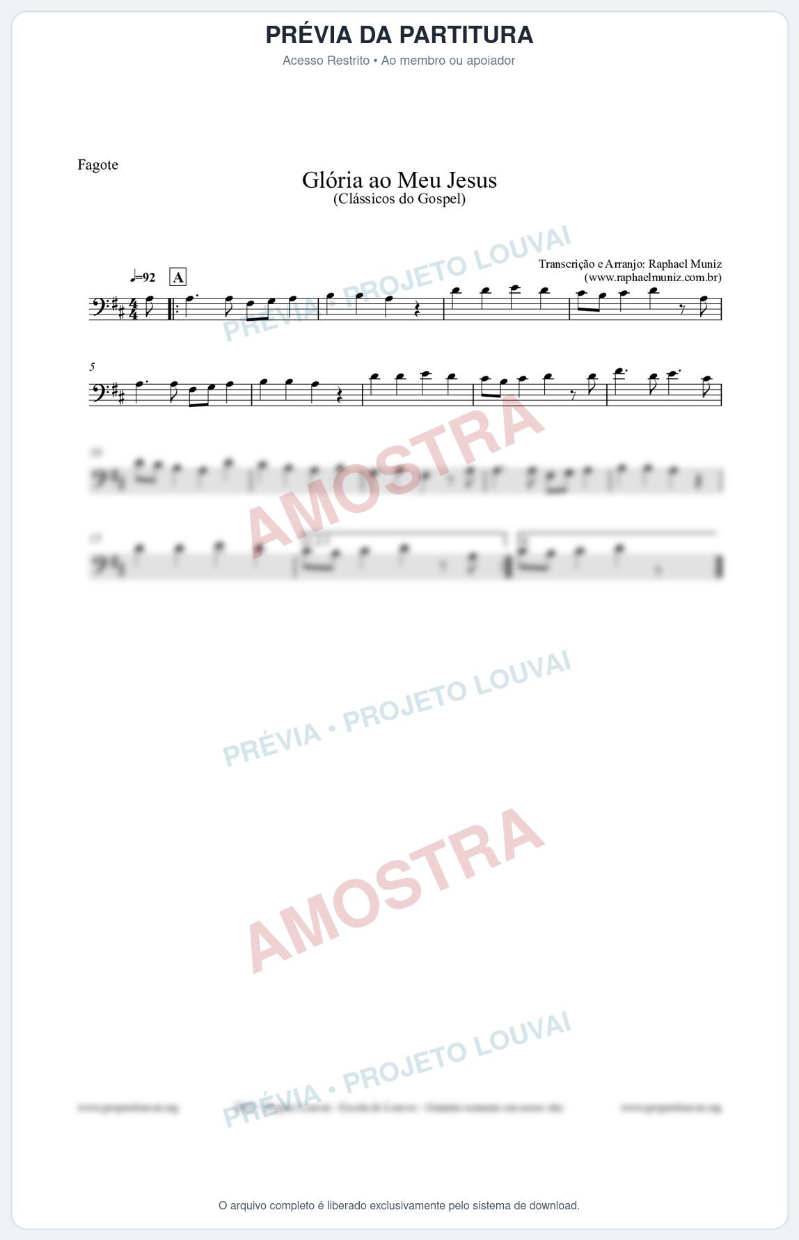 Prévia protegida da primeira página da partitura Partitura para Fagote - Glória ao meu Jesus - Harpa Cristã nº31 - Clássicos do Gospel