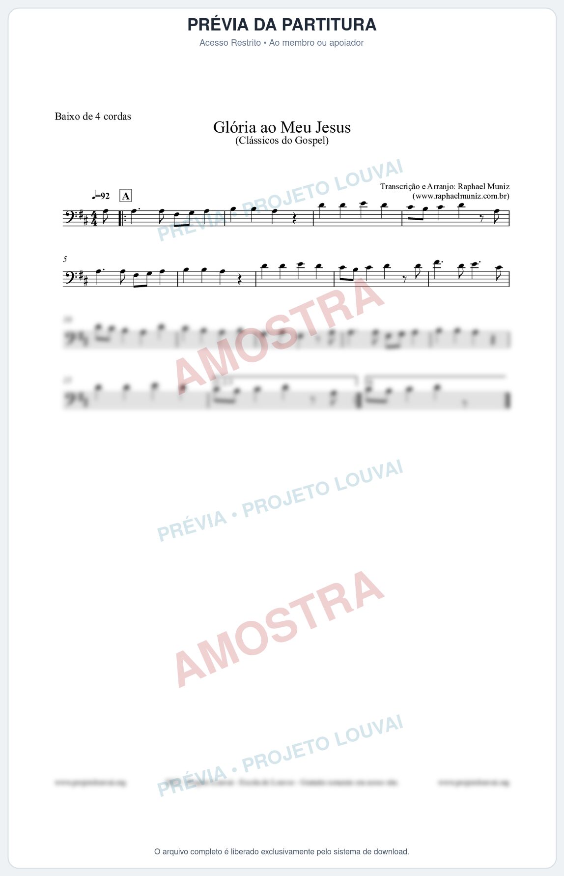Prévia protegida da primeira página da partitura Partitura para Baixo de 4 cordas - Glória ao meu Jesus - Harpa Cristã nº31 - Clássicos do Gospel
