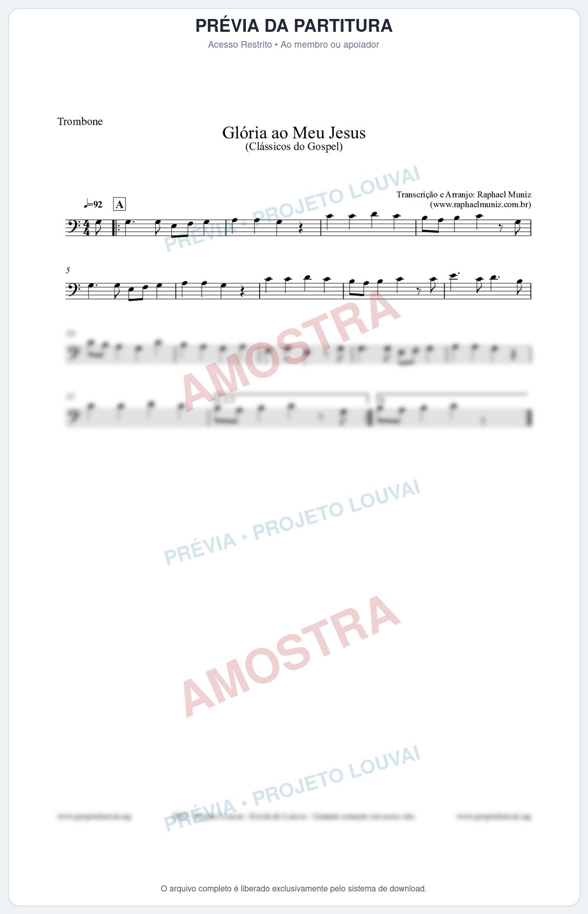 Prévia protegida da primeira página da partitura Partitura para Trombone - Glória ao meu Jesus - Harpa Cristã nº31 - Clássicos do Gospel