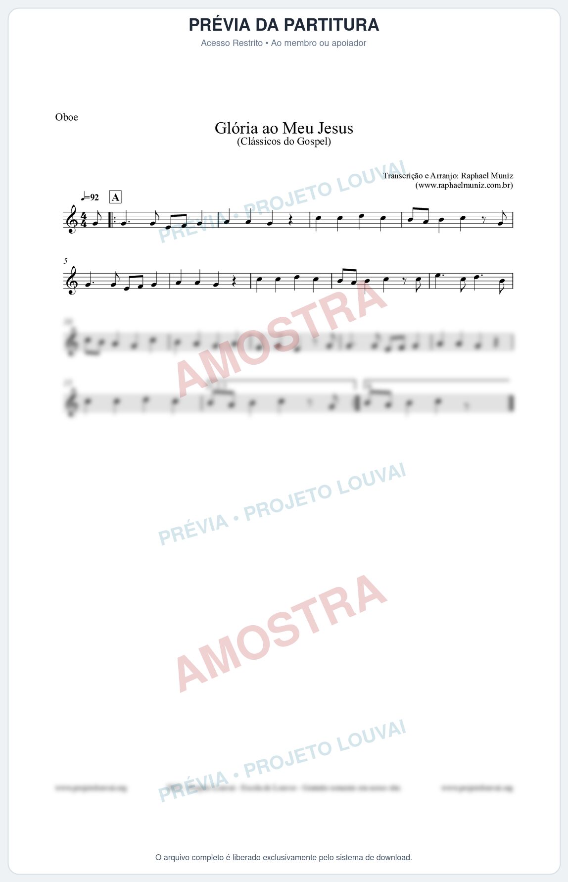 Prévia protegida da primeira página da partitura Partitura para Oboé - Glória ao meu Jesus - Harpa Cristã nº31 - Clássicos do Gospel