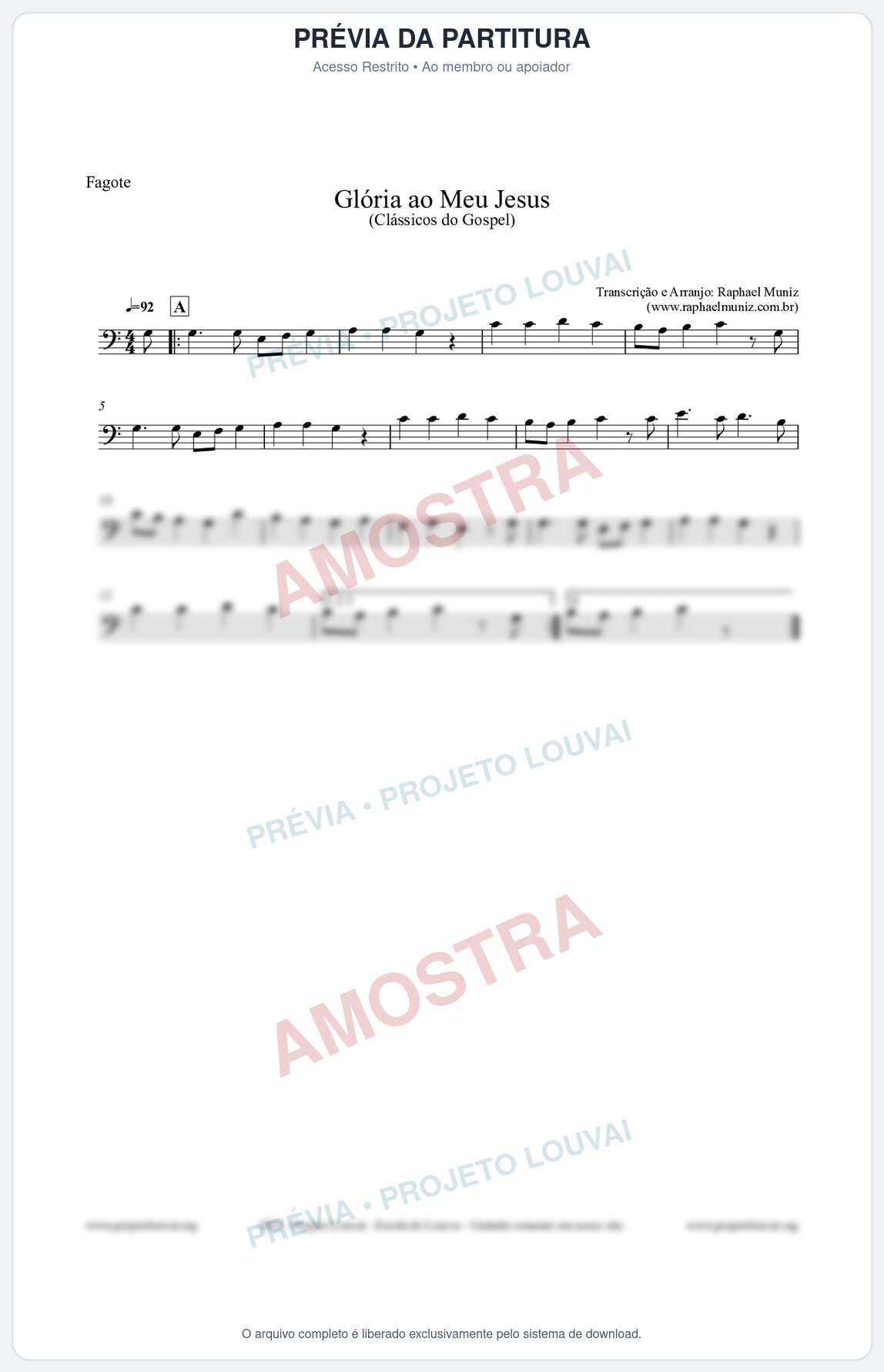 Prévia protegida da primeira página da partitura Partitura para Fagote - Glória ao meu Jesus - Harpa Cristã nº31 - Clássicos do Gospel