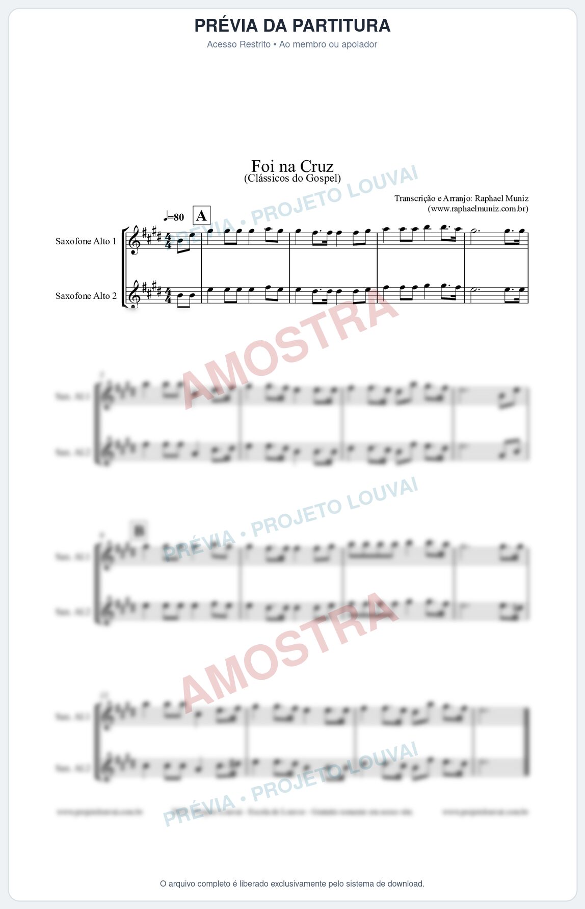 Prévia protegida da primeira página da partitura Partitura para Dueto (Sax Alto 1 e Sax Alto 2) - Foi na Cruz - Harpa Cristã nº 15  - Clássicos do Go