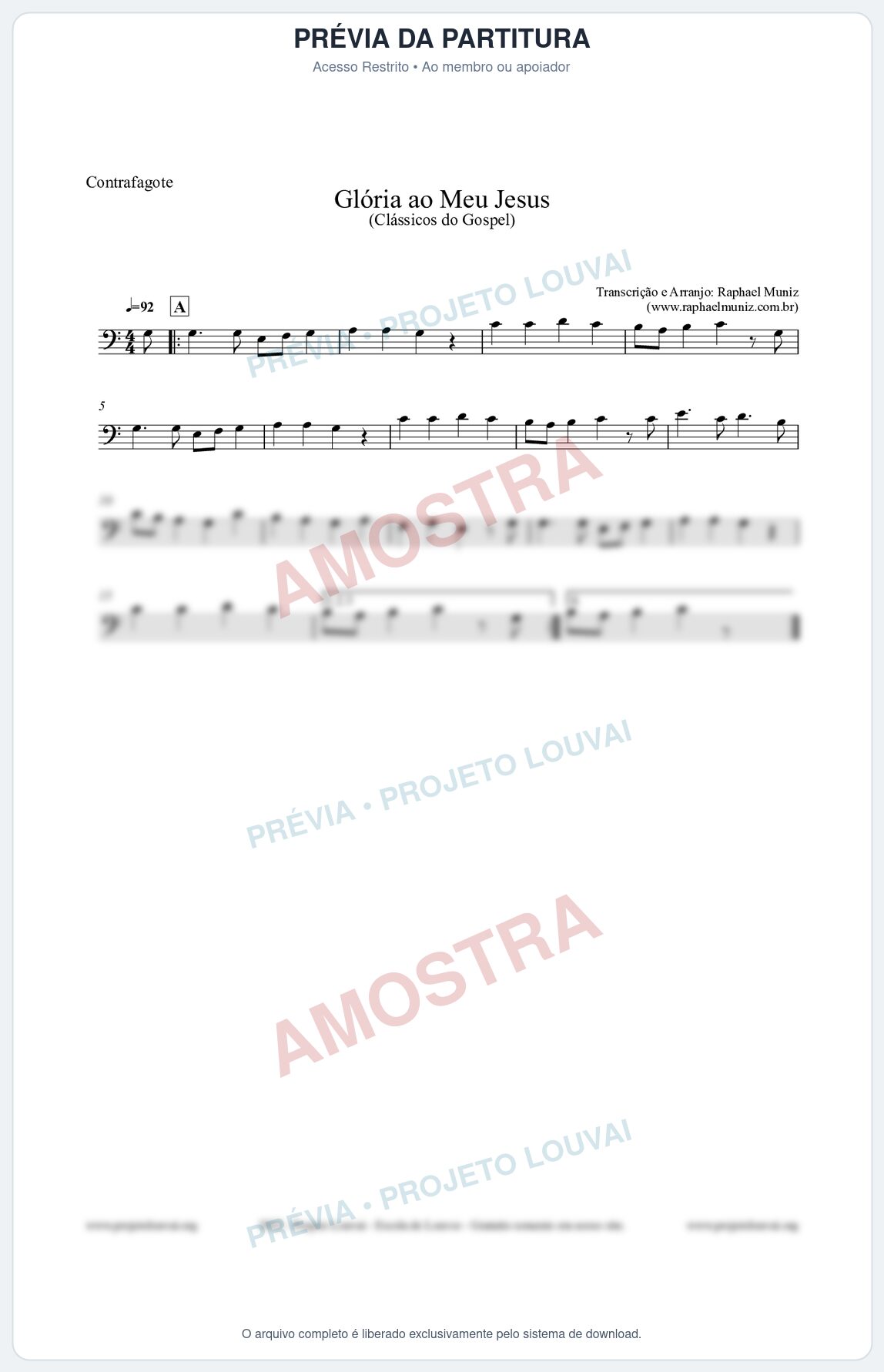Prévia protegida da primeira página da partitura Partitura para Contrafagote - Glória ao meu Jesus - Harpa Cristã nº31 - Clássicos do Gospel
