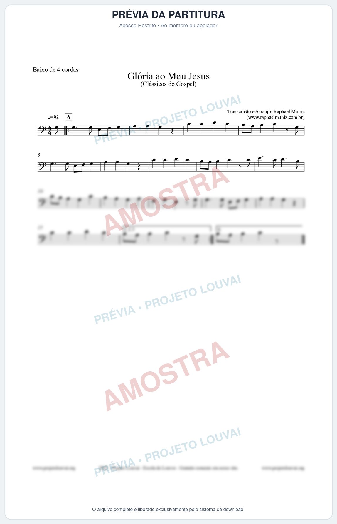 Prévia protegida da primeira página da partitura Partitura para Baixo de 4 cordas - Glória ao meu Jesus - Harpa Cristã nº31 - Clássicos do Gospel