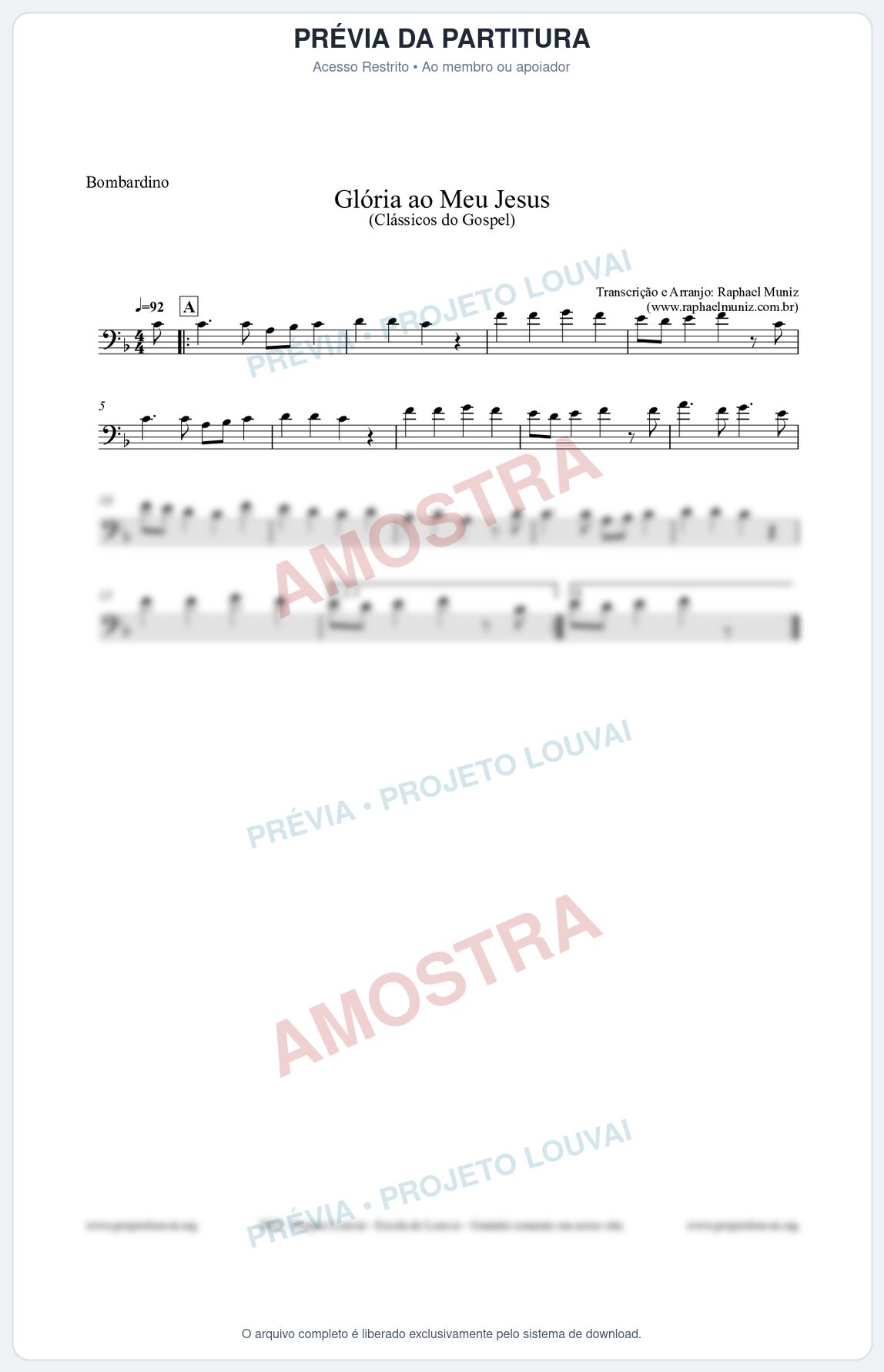 Prévia protegida da primeira página da partitura Partitura para Bombardino - Glória ao meu Jesus - Harpa Cristã nº31 - Clássicos do Gospel