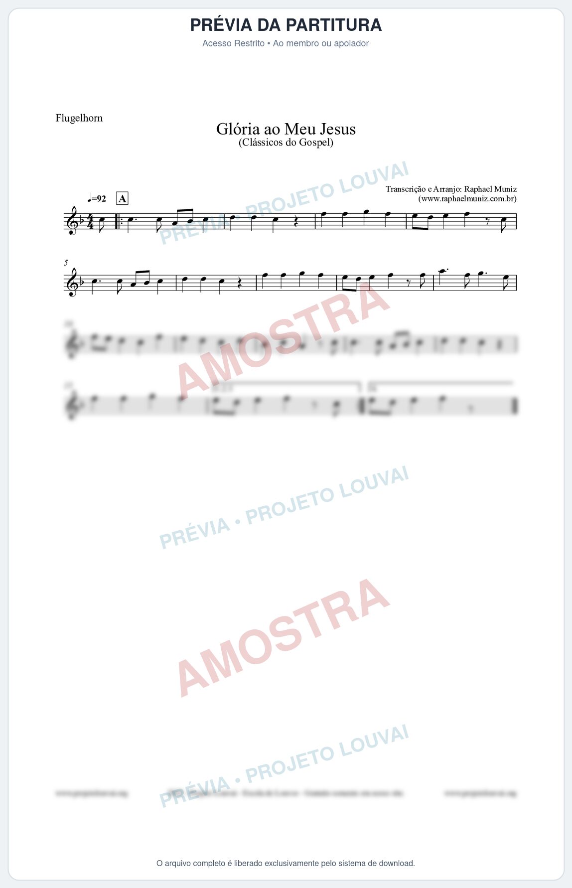Prévia protegida da primeira página da partitura Partitura para Flugelhorn - Glória ao meu Jesus - Harpa Cristã nº31 - Clássicos do Gospel