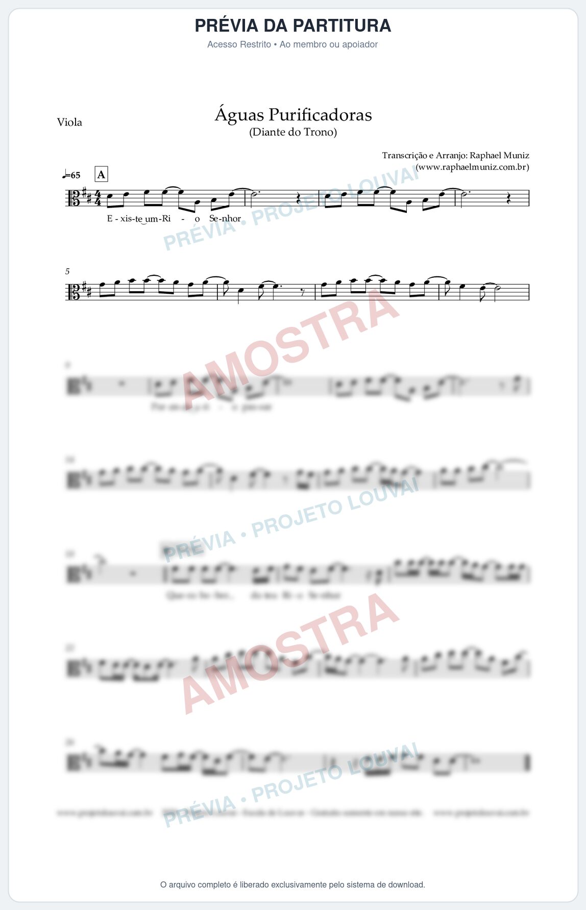 Prévia protegida da primeira página da partitura Partitura para Viola - Águas Purificadoras - Diante do Trono