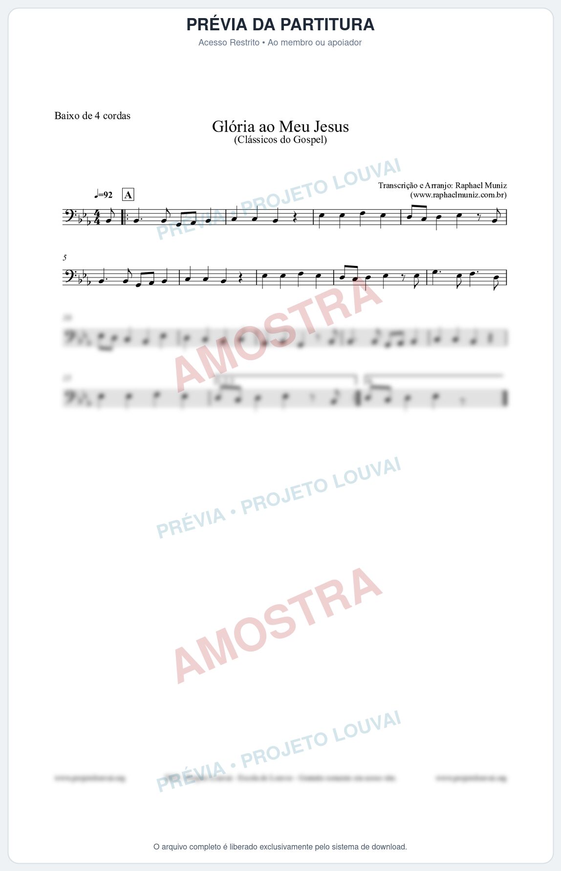 Prévia protegida da primeira página da partitura Partitura para Baixo de 4 cordas - Glória ao meu Jesus - Harpa Cristã nº31 - Clássicos do Gospel
