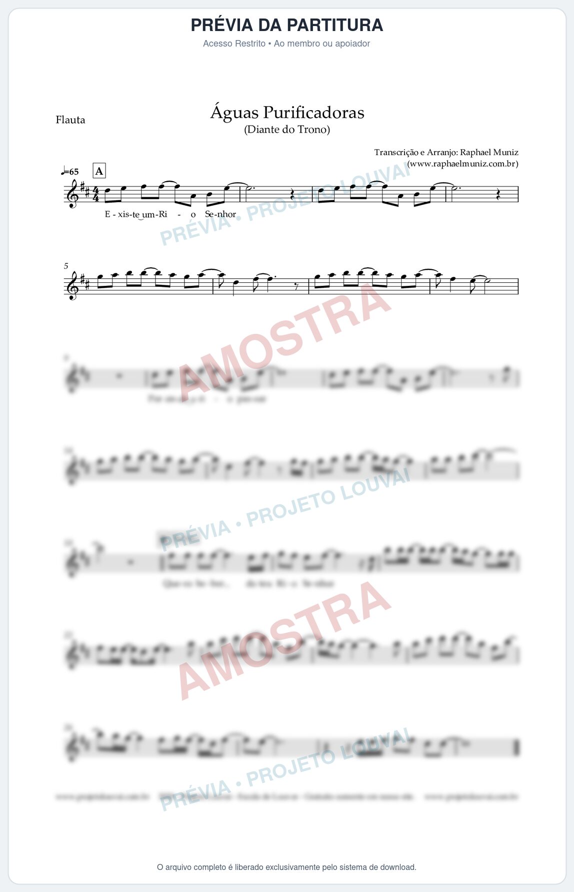 Prévia protegida da primeira página da partitura Partitura para Flauta Transversal - Águas Purificadoras - Diante do Trono