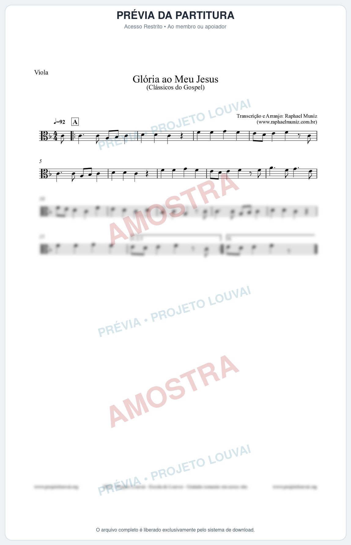 Prévia protegida da primeira página da partitura Partitura para Viola - Glória ao meu Jesus - Harpa Cristã nº31 - Clássicos do Gospel