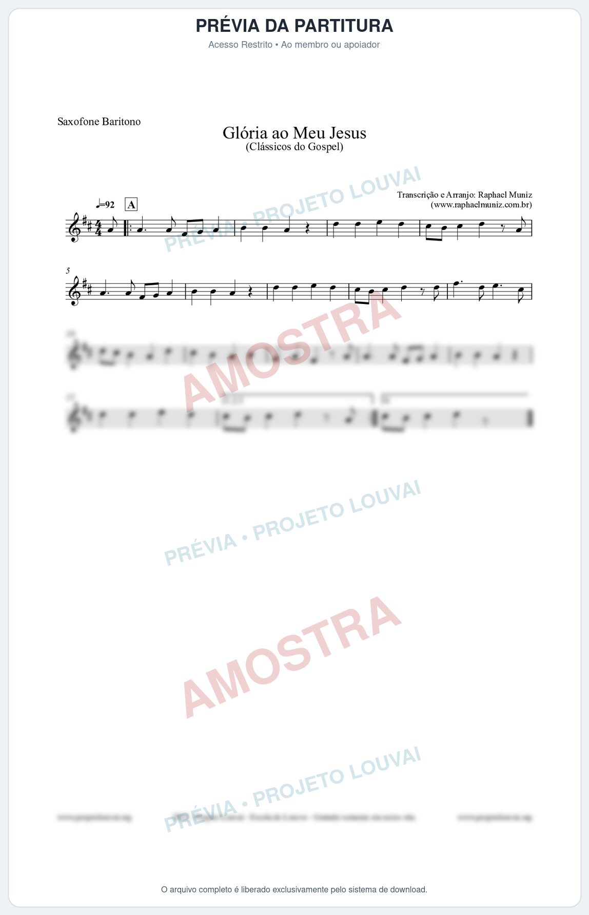 Prévia protegida da primeira página da partitura Partitura para Saxofone Barítono - Glória ao meu Jesus - Harpa Cristã nº31 - Clássicos do Gospel
