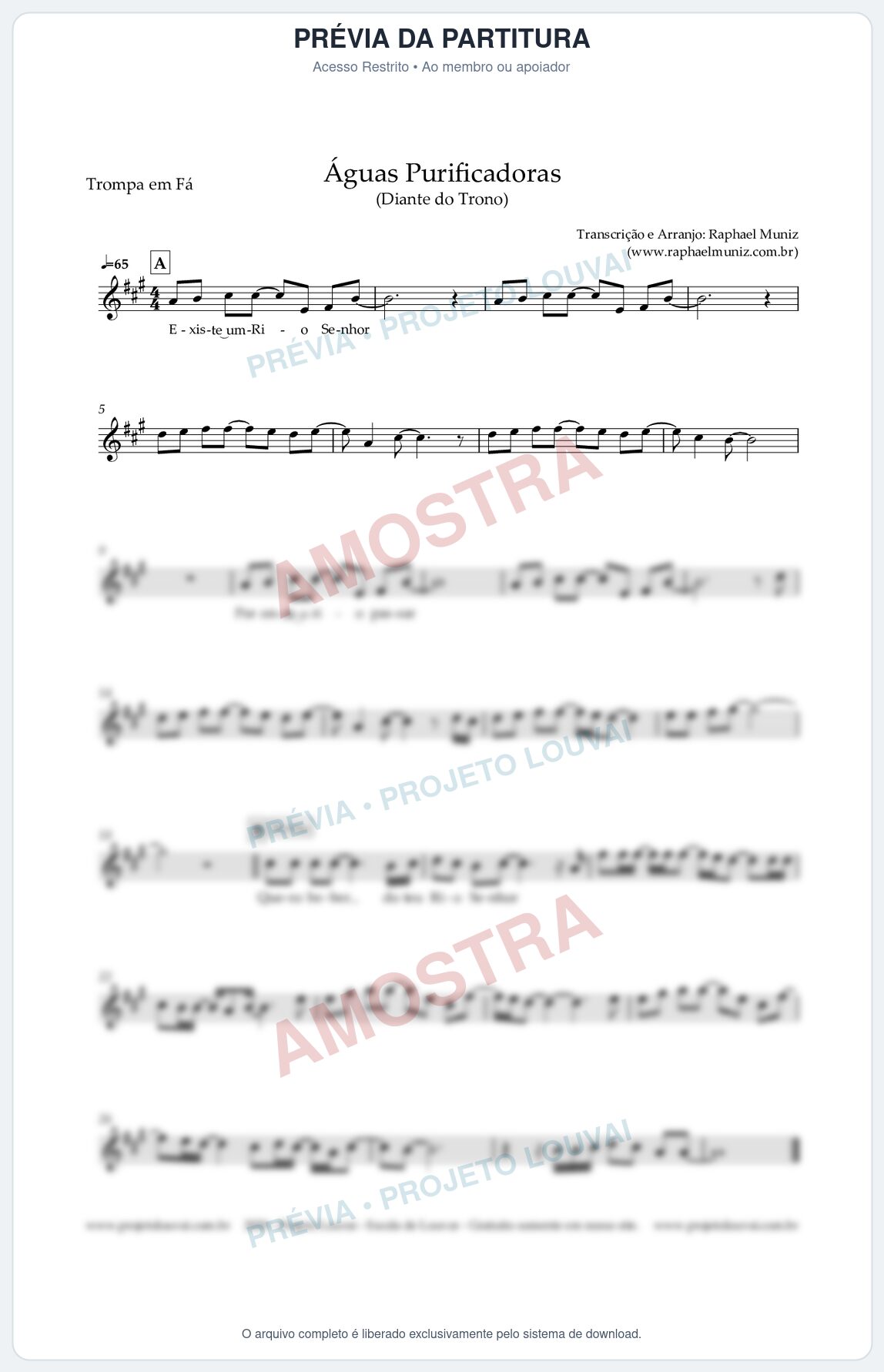 Prévia protegida da primeira página da partitura Partitura para Trompa em Fá - Águas Purificadoras - Diante do Trono
