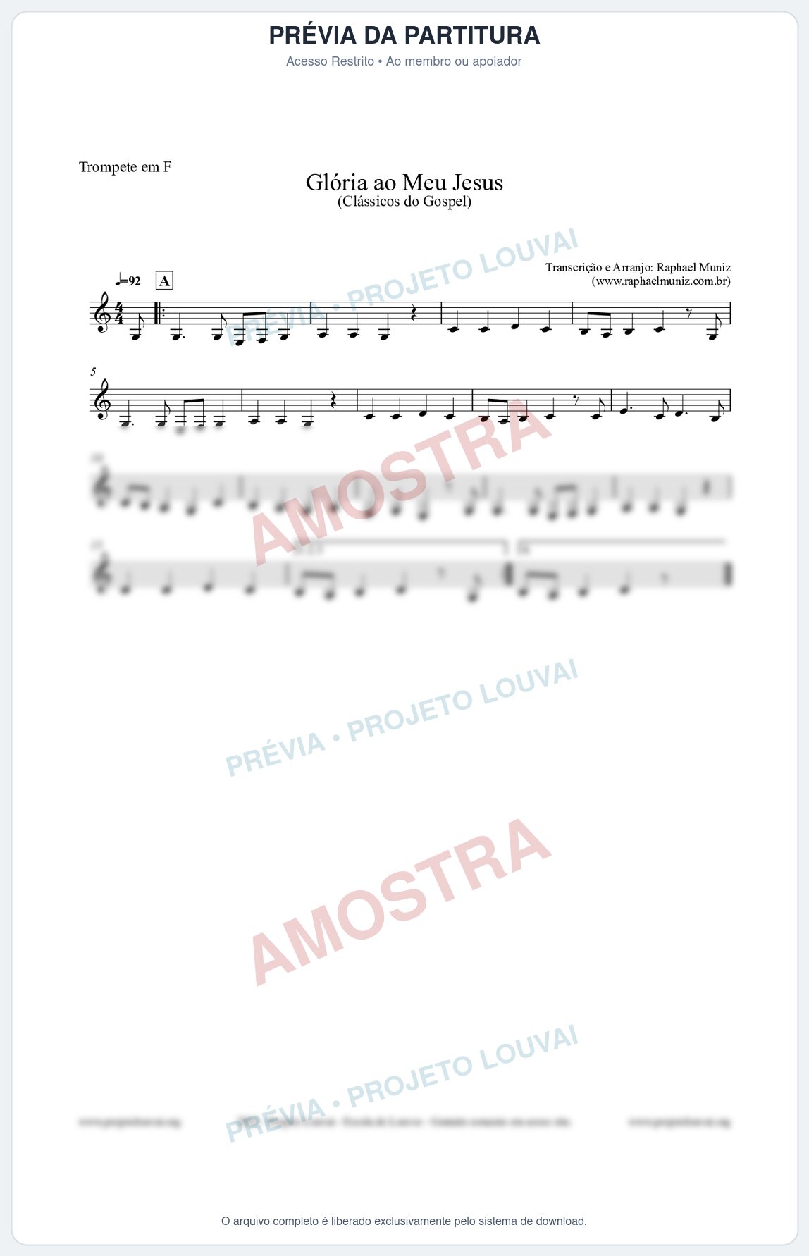 Prévia protegida da primeira página da partitura Partitura para Trompete em F - Glória ao meu Jesus - Harpa Cristã nº31 - Clássicos do Gospel
