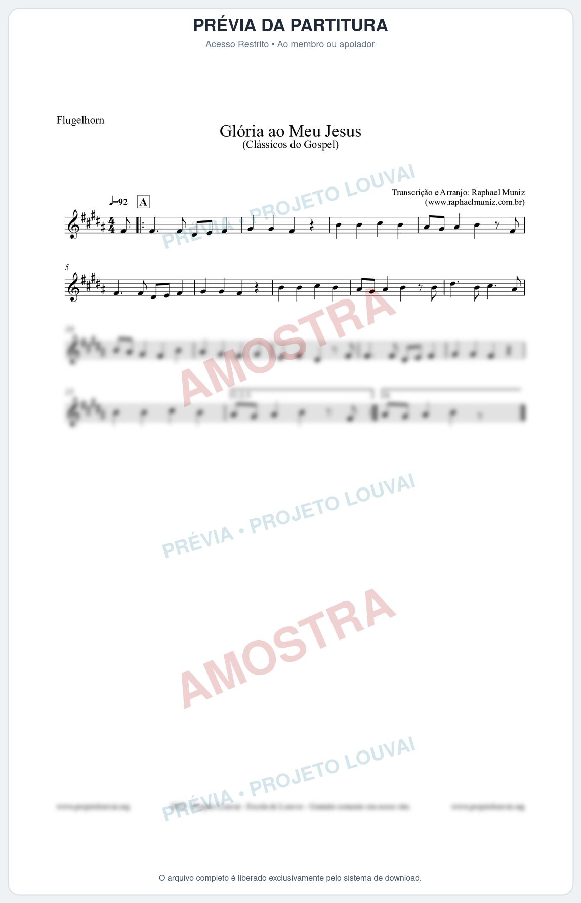 Prévia protegida da primeira página da partitura Partitura para Flugelhorn - Glória ao meu Jesus - Harpa Cristã nº31 - Clássicos do Gospel