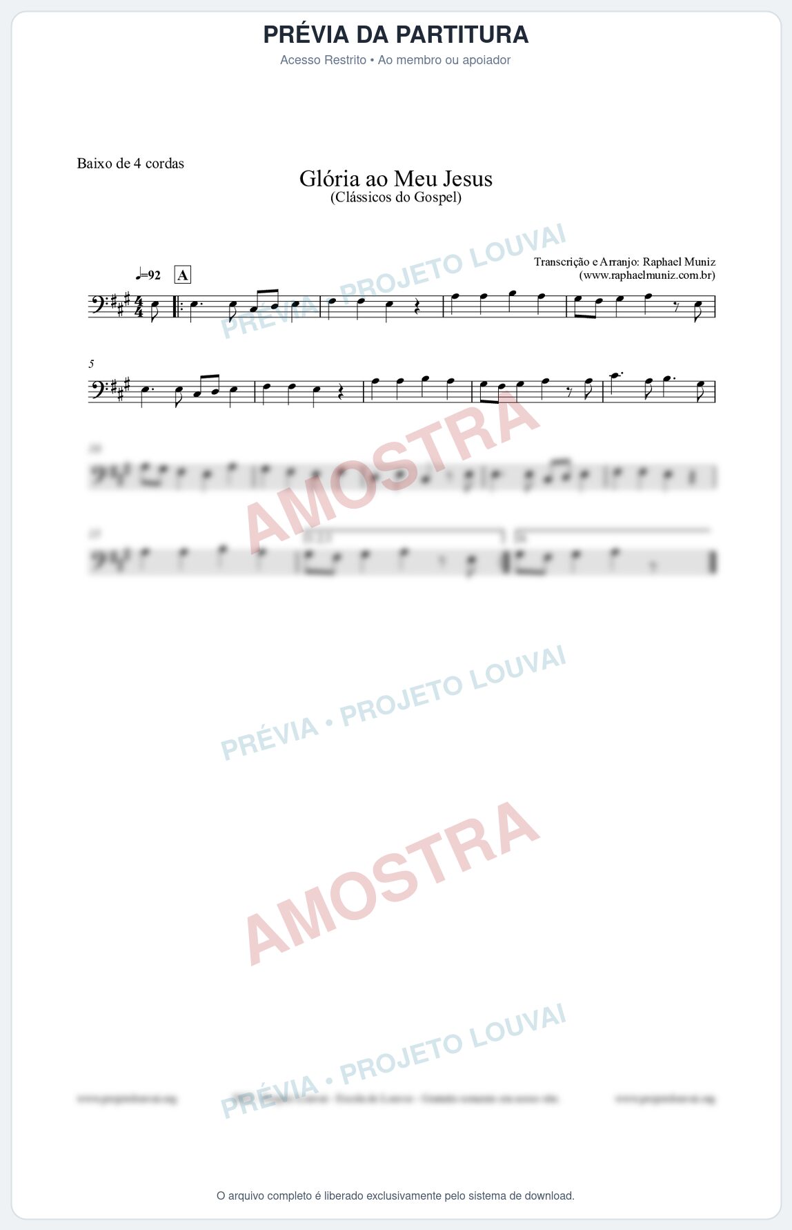 Prévia protegida da primeira página da partitura Partitura para Baixo de 4 cordas - Glória ao meu Jesus - Harpa Cristã nº31 - Clássicos do Gospel