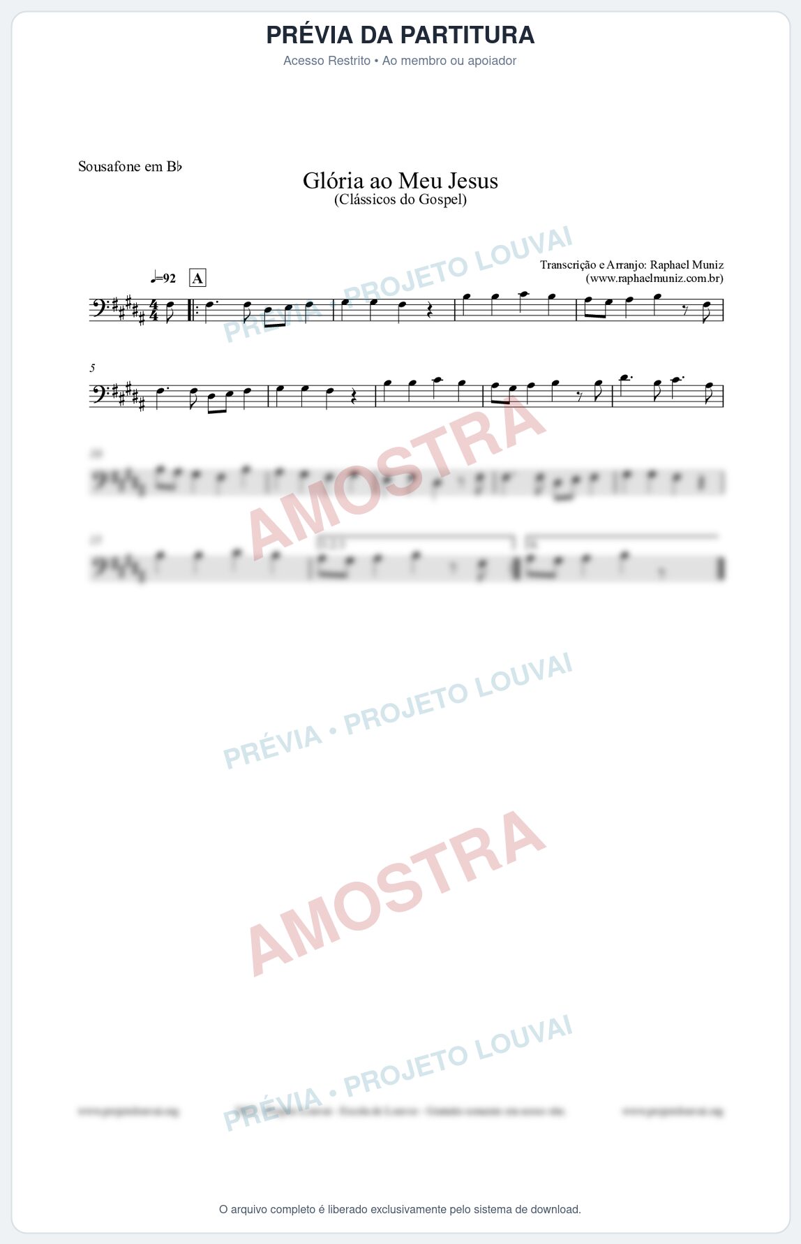 Prévia protegida da primeira página da partitura Partitura para Sousafone em Bb - Glória ao meu Jesus - Harpa Cristã nº31 - Clássicos do Gospel