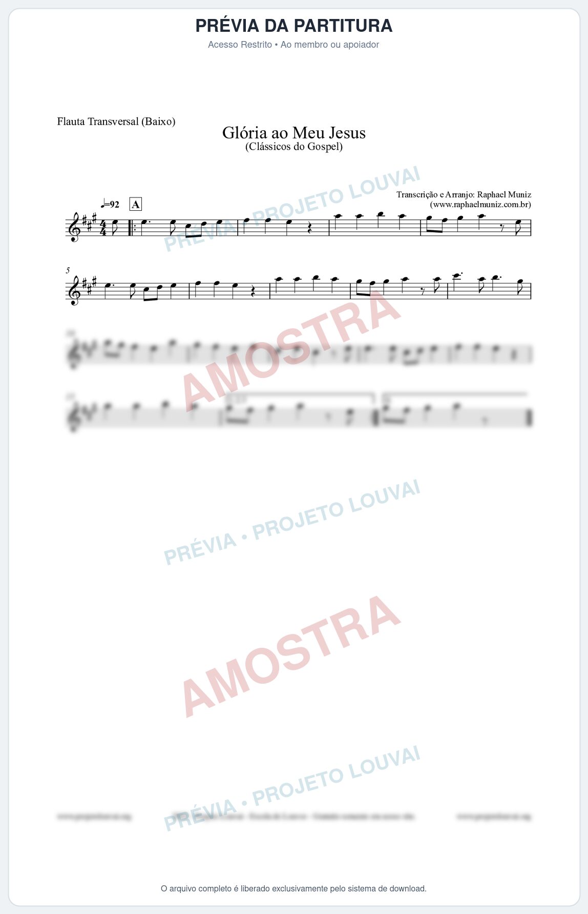 Prévia protegida da primeira página da partitura Partitura para Flauta Transversal (Baixo) - Glória ao meu Jesus - Harpa Cristã nº31 - Clássicos do Gospel