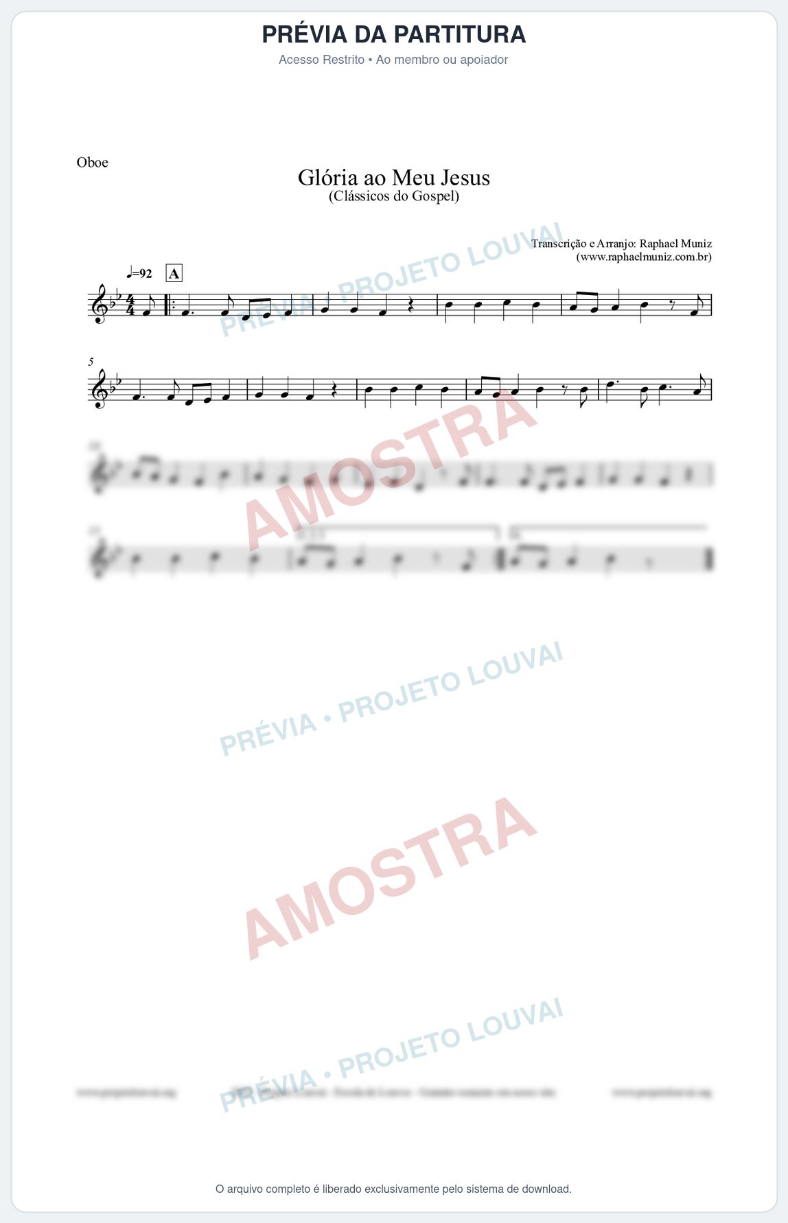 Prévia protegida da primeira página da partitura Partitura para Oboé - Glória ao meu Jesus - Harpa Cristã nº31 - Clássicos do Gospel
