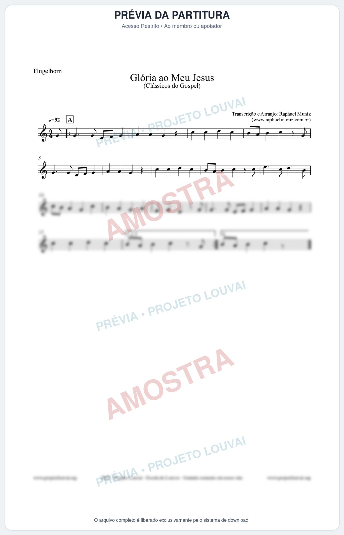 Prévia protegida da primeira página da partitura Partitura para Flugelhorn - Glória ao meu Jesus - Harpa Cristã nº31 - Clássicos do Gospel