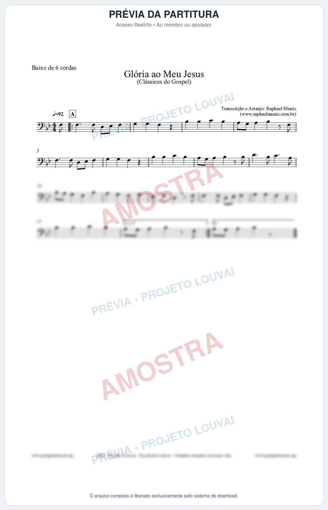 Prévia protegida da primeira página da partitura Partitura para Baixo de 6 cordas - Glória ao meu Jesus - Harpa Cristã nº31 - Clássicos do Gospel