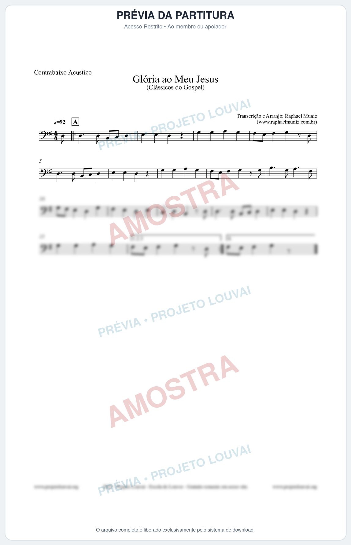 Prévia protegida da primeira página da partitura Partitura para Contrabaixo Acústico - Glória ao meu Jesus - Harpa Cristã nº31 - Clássicos do Gospel