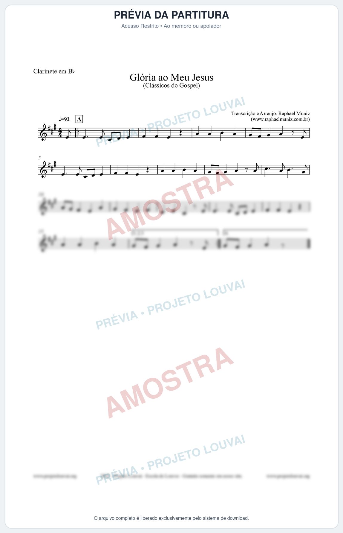 Prévia protegida da primeira página da partitura Partitura para Clarinete em Bb - Glória ao meu Jesus - Harpa Cristã nº31 - Clássicos do Gospel