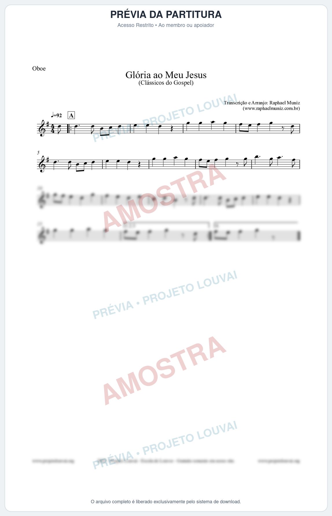 Prévia protegida da primeira página da partitura Partitura para Oboé - Glória ao meu Jesus - Harpa Cristã nº31 - Clássicos do Gospel