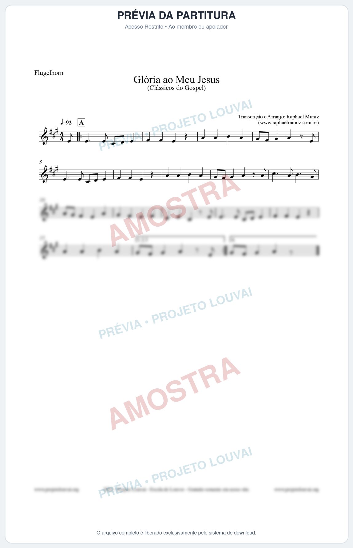Prévia protegida da primeira página da partitura Partitura para Flugelhorn - Glória ao meu Jesus - Harpa Cristã nº31 - Clássicos do Gospel