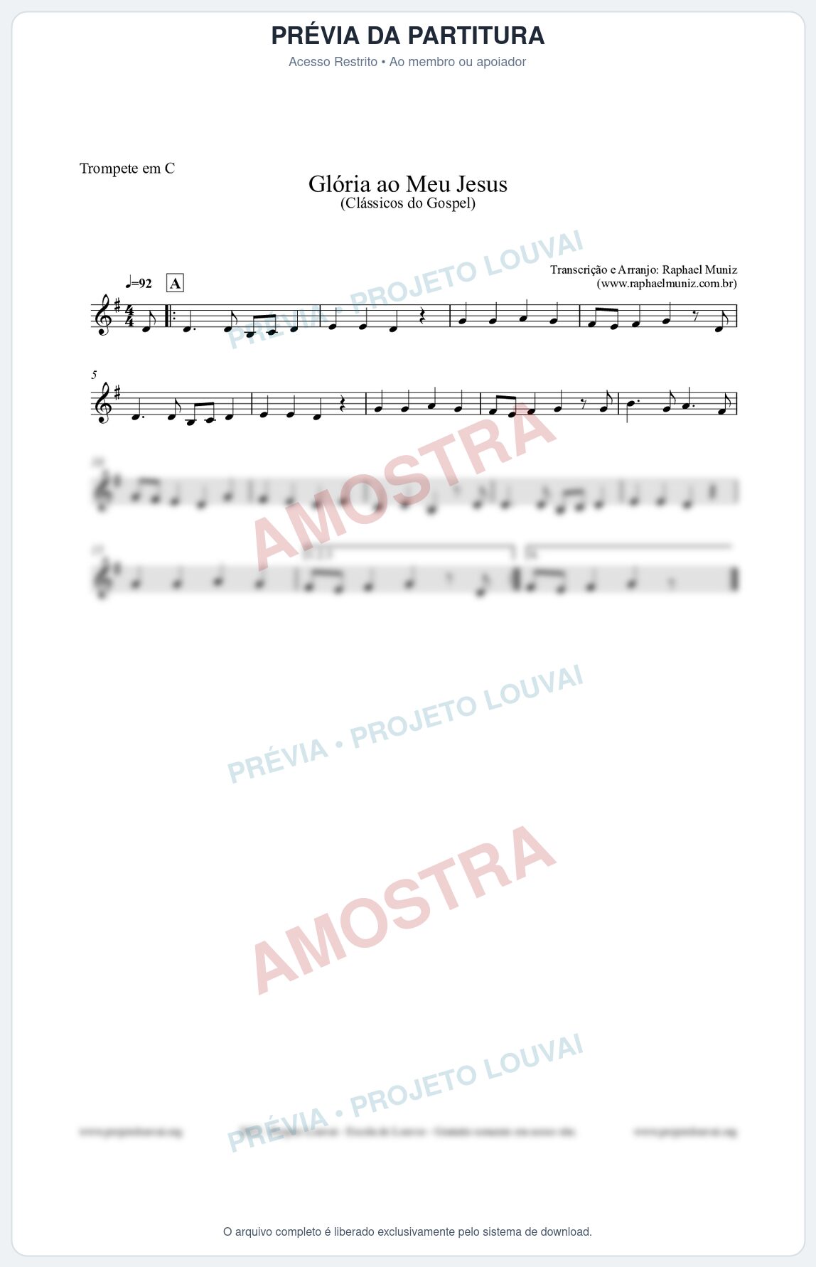 Prévia protegida da primeira página da partitura Partitura para Trompete em C - Glória ao meu Jesus - Harpa Cristã nº31 - Clássicos do Gospel