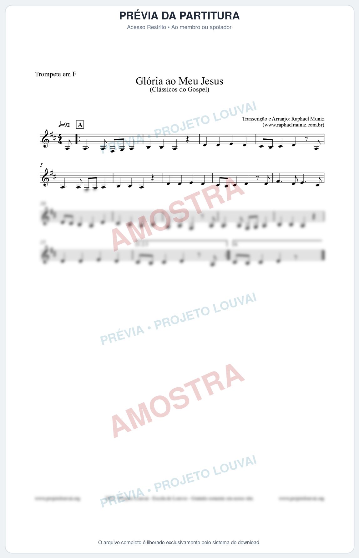 Prévia protegida da primeira página da partitura Partitura para Trompete em F - Glória ao meu Jesus - Harpa Cristã nº31 - Clássicos do Gospel
