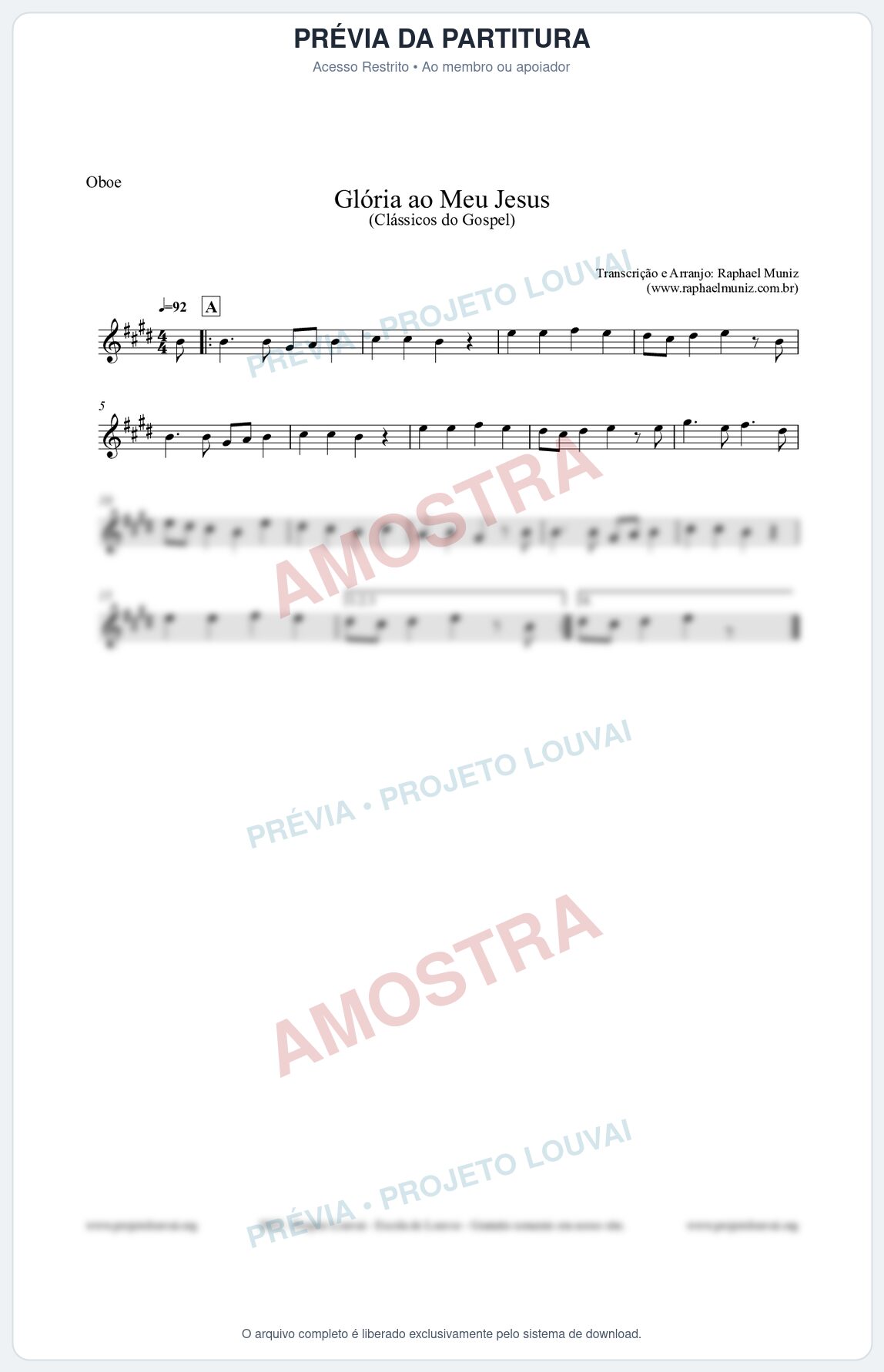 Prévia protegida da primeira página da partitura Partitura para Oboé - Glória ao meu Jesus - Harpa Cristã nº31 - Clássicos do Gospel