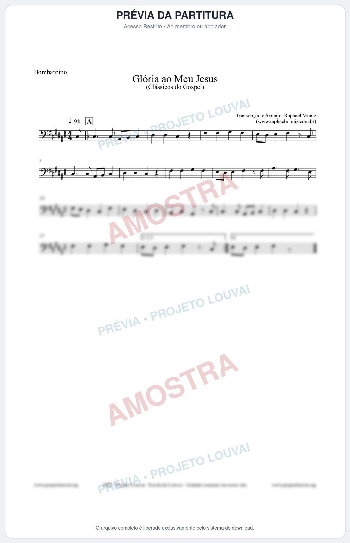Prévia protegida da primeira página da partitura Partitura para Bombardino - Glória ao meu Jesus - Harpa Cristã nº31 - Clássicos do Gospel