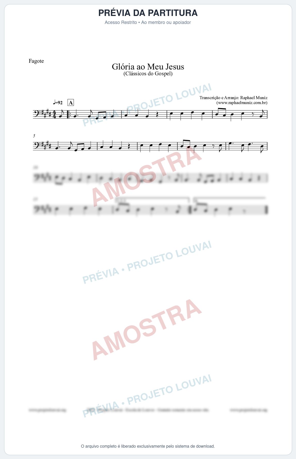 Prévia protegida da primeira página da partitura Partitura para Fagote - Glória ao meu Jesus - Harpa Cristã nº31 - Clássicos do Gospel
