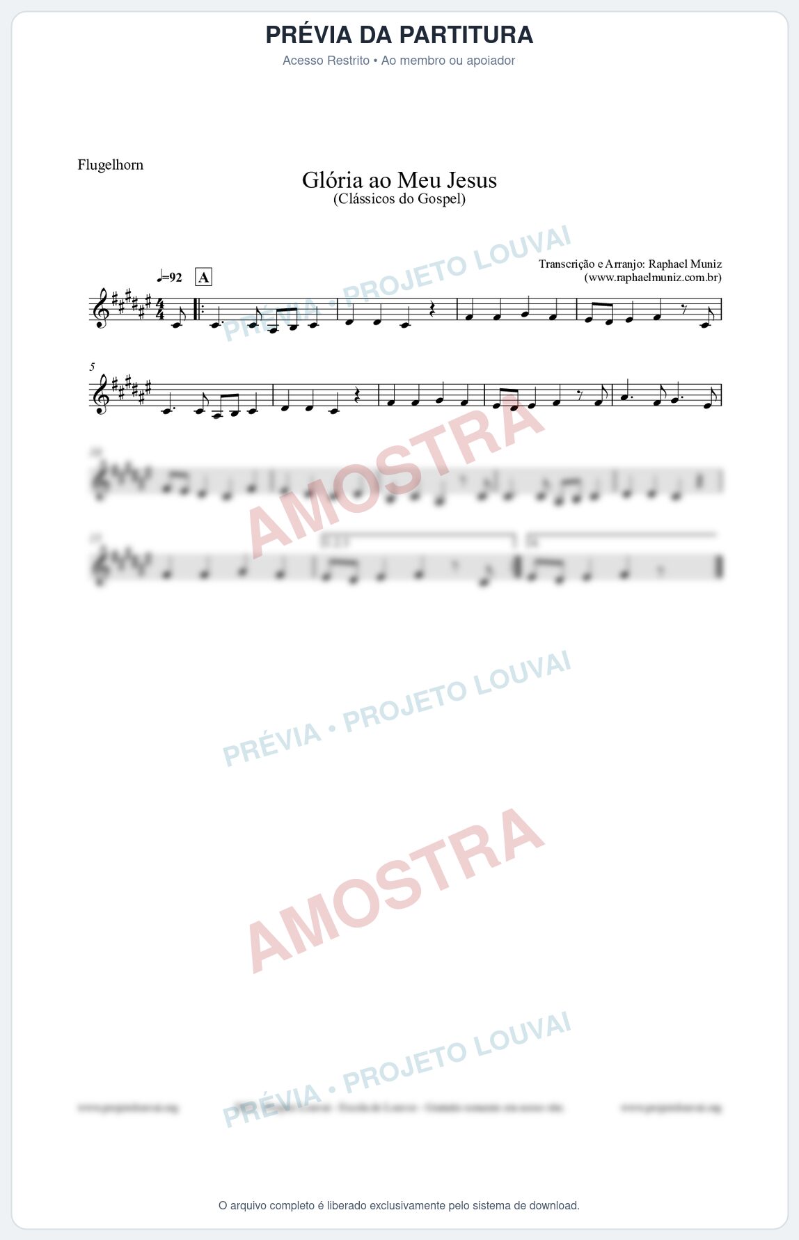 Prévia protegida da primeira página da partitura Partitura para Flugelhorn - Glória ao meu Jesus - Harpa Cristã nº31 - Clássicos do Gospel