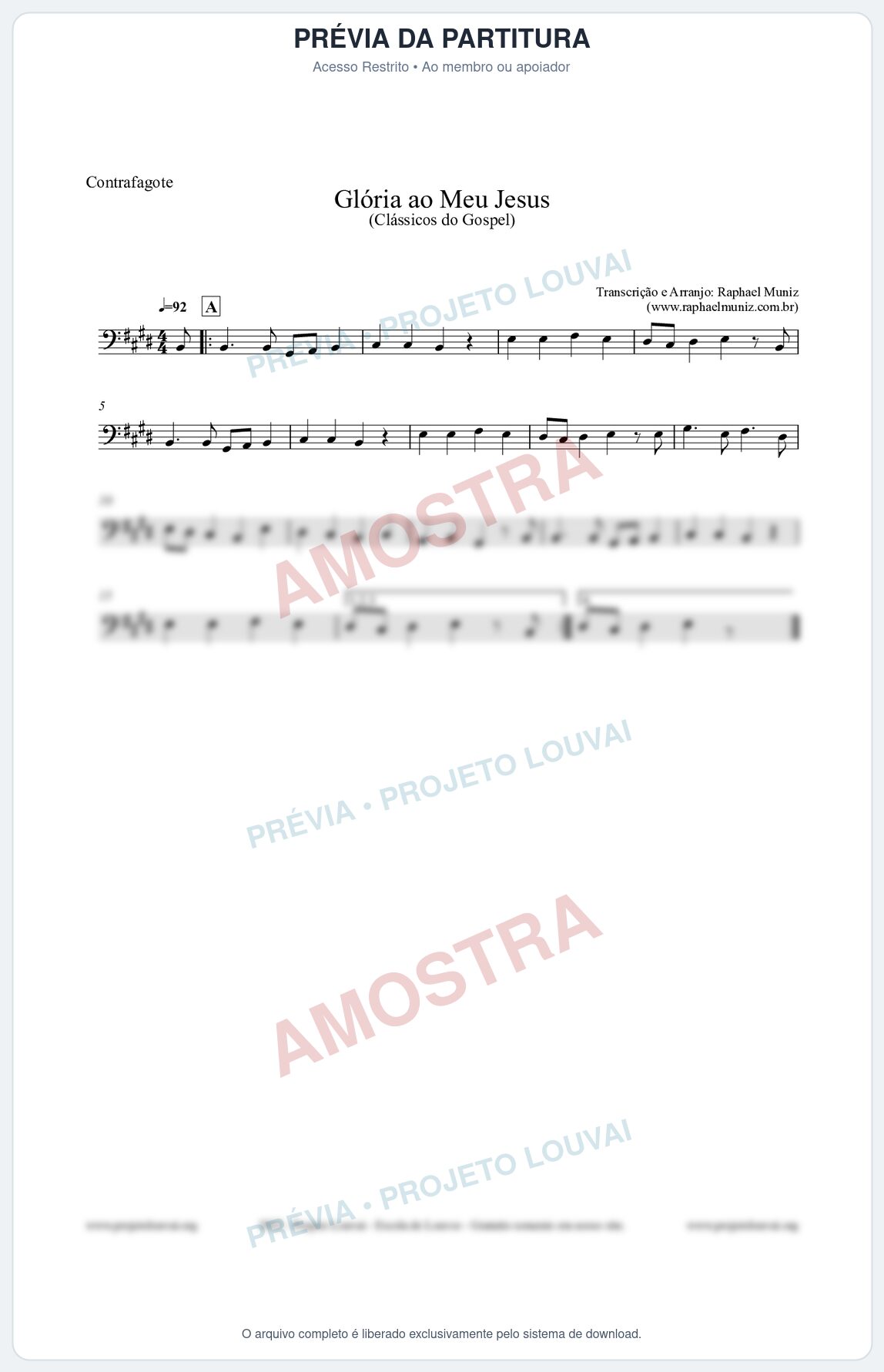 Prévia protegida da primeira página da partitura Partitura para Contrafagote - Glória ao meu Jesus - Harpa Cristã nº31 - Clássicos do Gospel