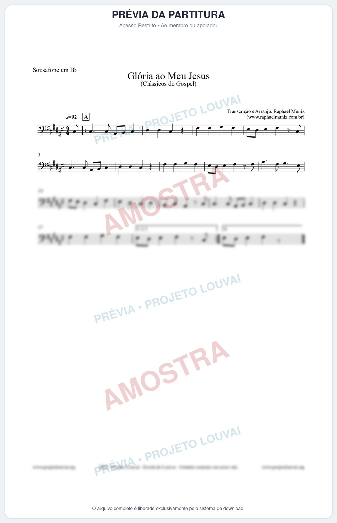 Prévia protegida da primeira página da partitura Partitura para Sousafone em Bb - Glória ao meu Jesus - Harpa Cristã nº31 - Clássicos do Gospel