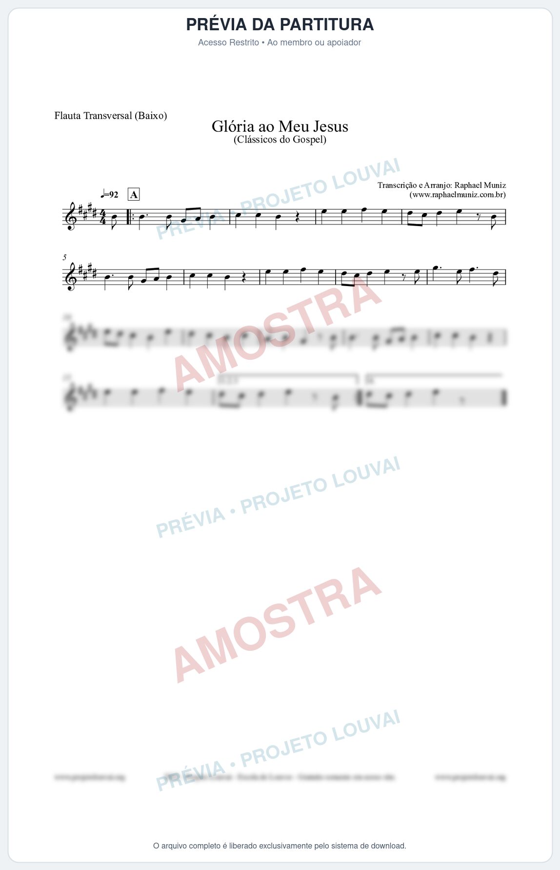 Prévia protegida da primeira página da partitura Partitura para Flauta Transversal (Baixo) - Glória ao meu Jesus - Harpa Cristã nº31 - Clássicos do Gospel