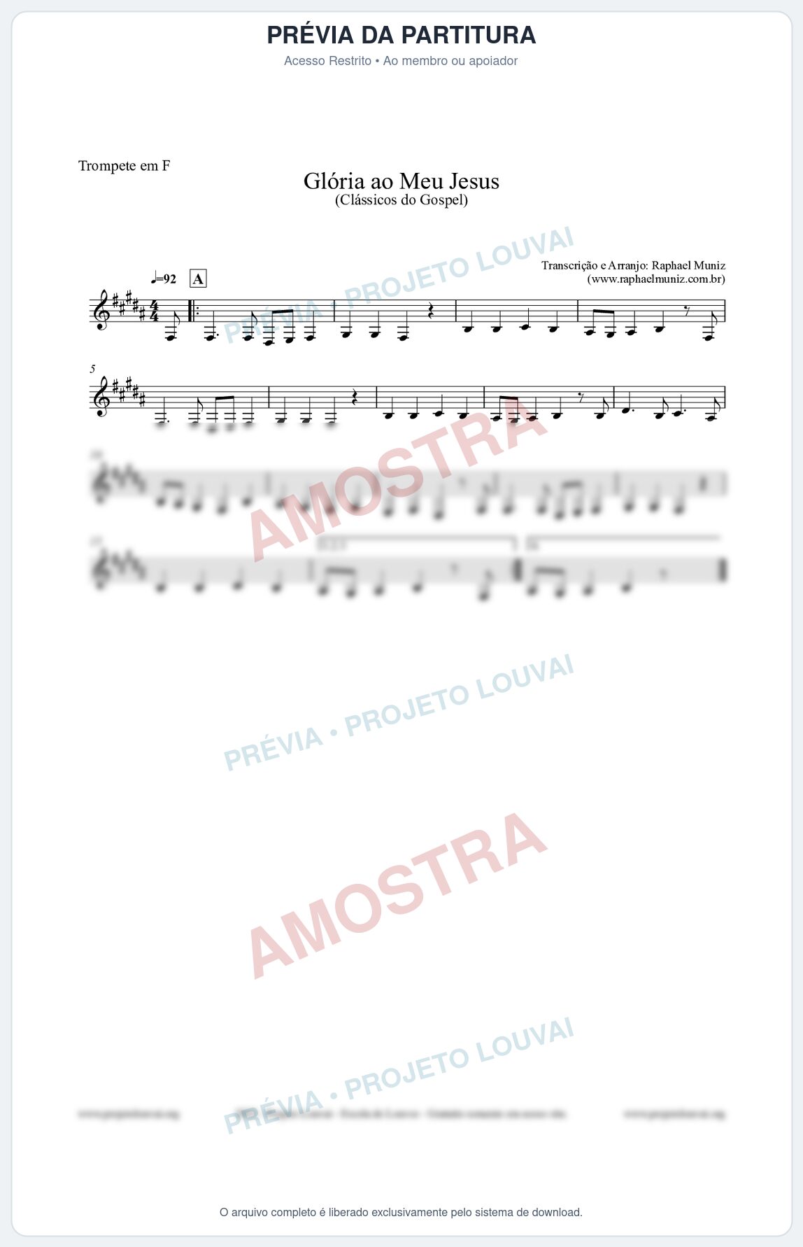 Prévia protegida da primeira página da partitura Partitura para Trompete em F - Glória ao meu Jesus - Harpa Cristã nº31 - Clássicos do Gospel