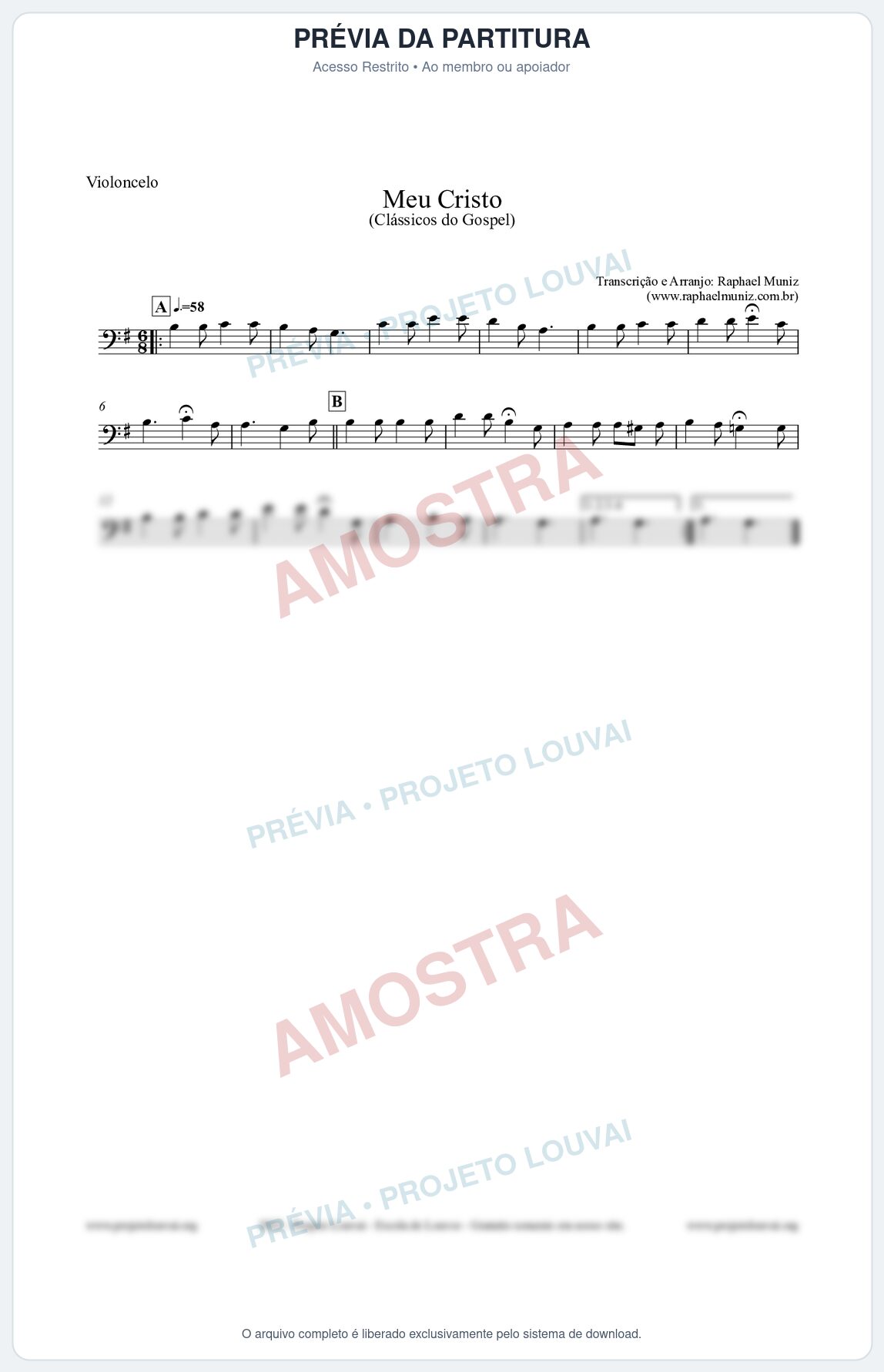 Prévia protegida da primeira página da partitura Partitura para Violoncelo - Meu Cristo - Harpa Cristã nº32 - Clássicos do Gospel