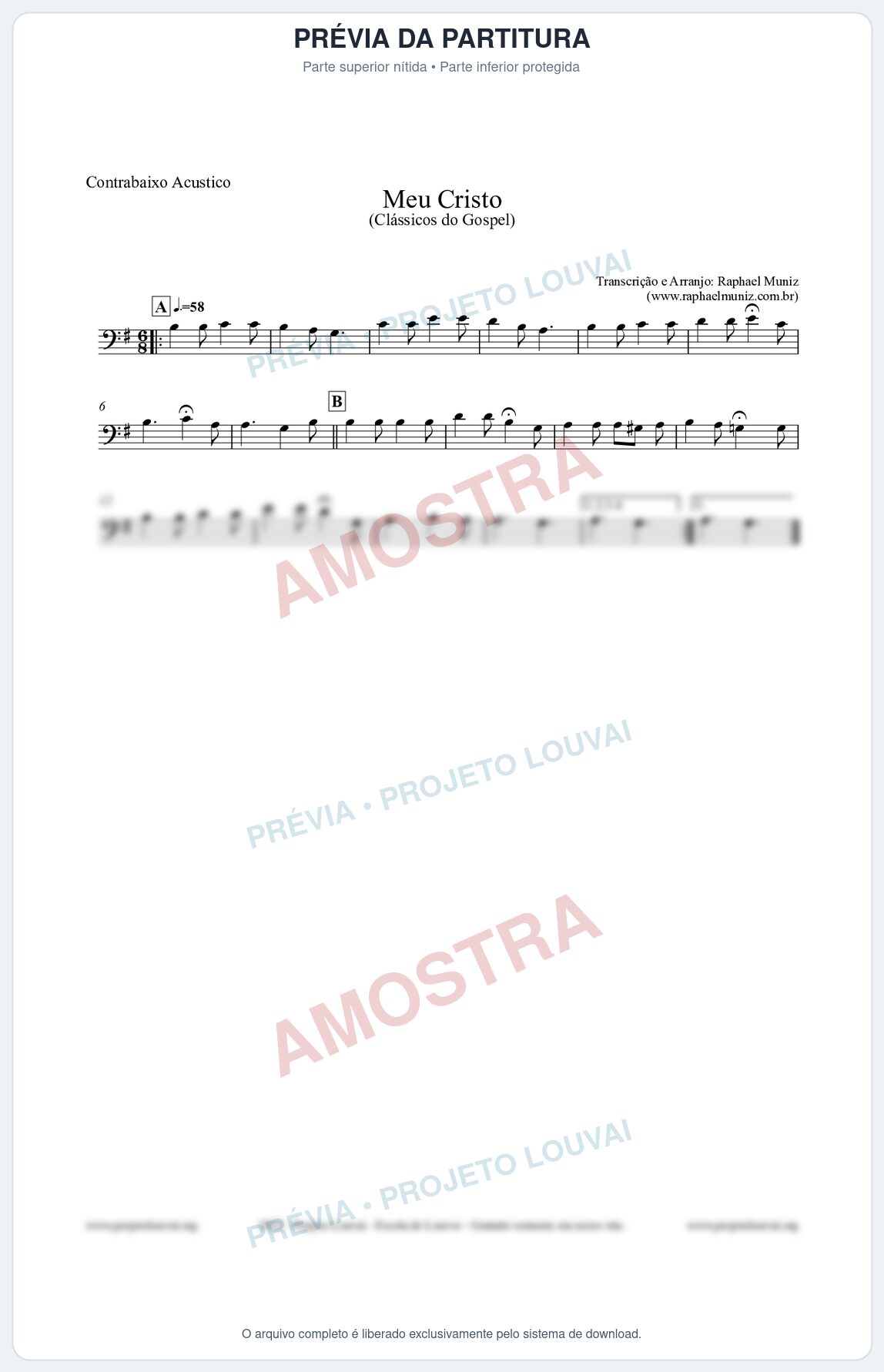 Prévia protegida da primeira página da partitura Partitura para Contrabaixo Acústico - Meu Cristo - Harpa Cristã nº32 - Clássicos do Gospel