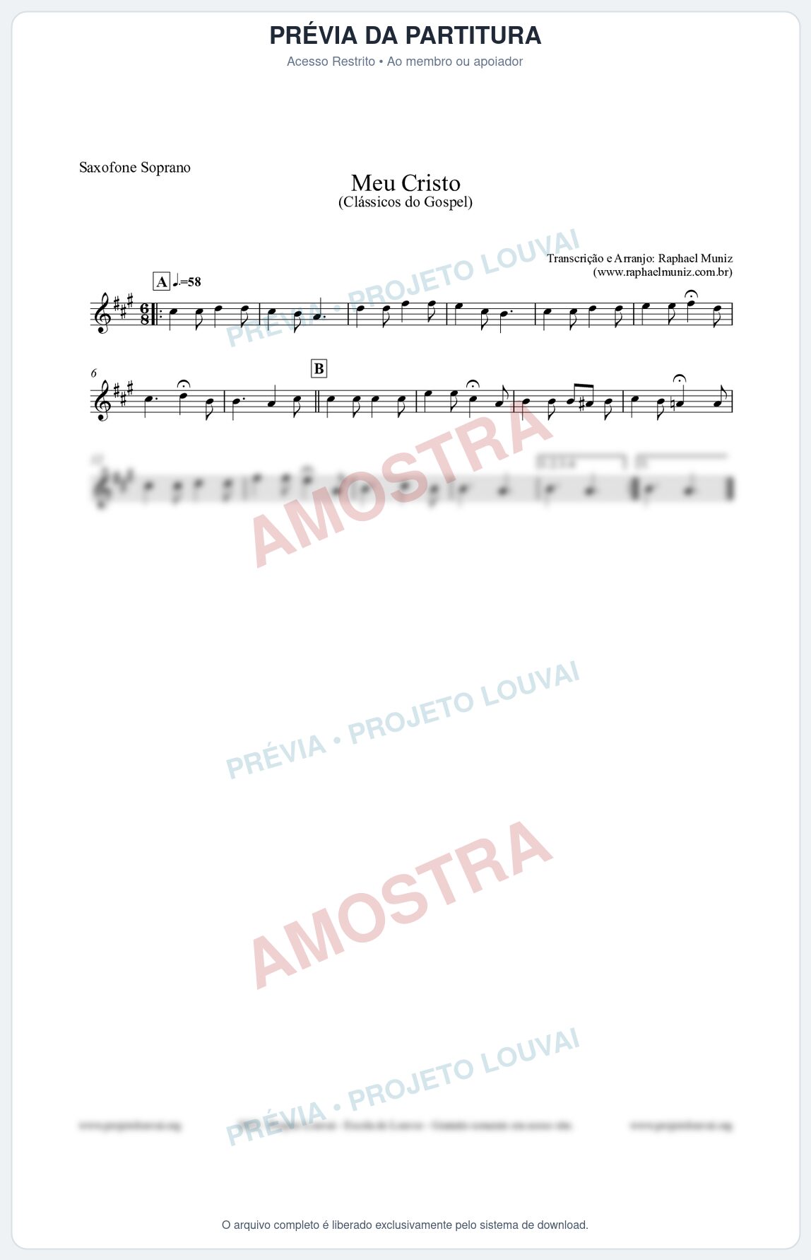 Prévia protegida da primeira página da partitura Partitura para Saxofone Soprano - Meu Cristo - Harpa Cristã nº32 - Clássicos do Gospel