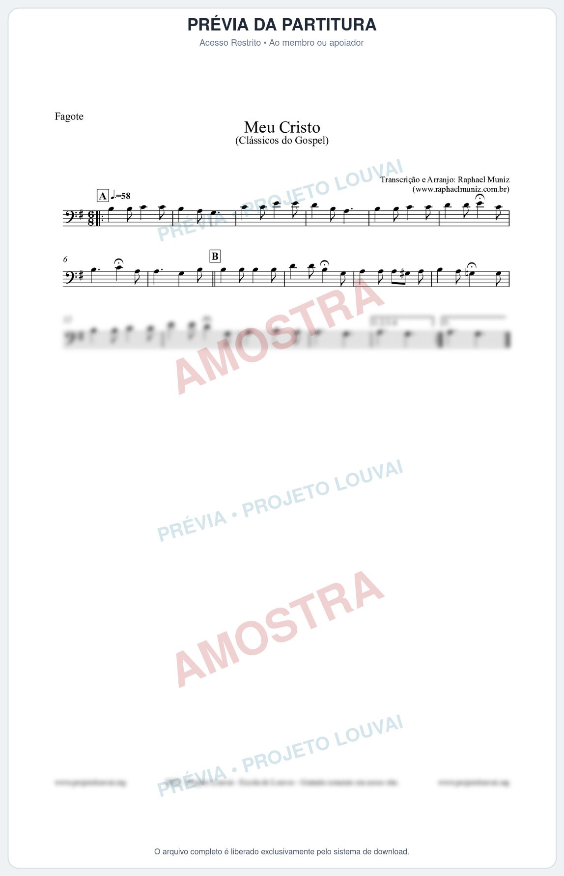 Prévia protegida da primeira página da partitura Partitura para Fagote - Meu Cristo - Harpa Cristã nº32 - Clássicos do Gospel